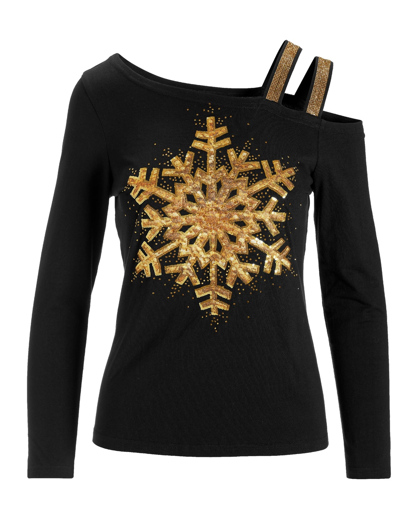 Sequin Snowflake Strappy Knit Top Black Multi