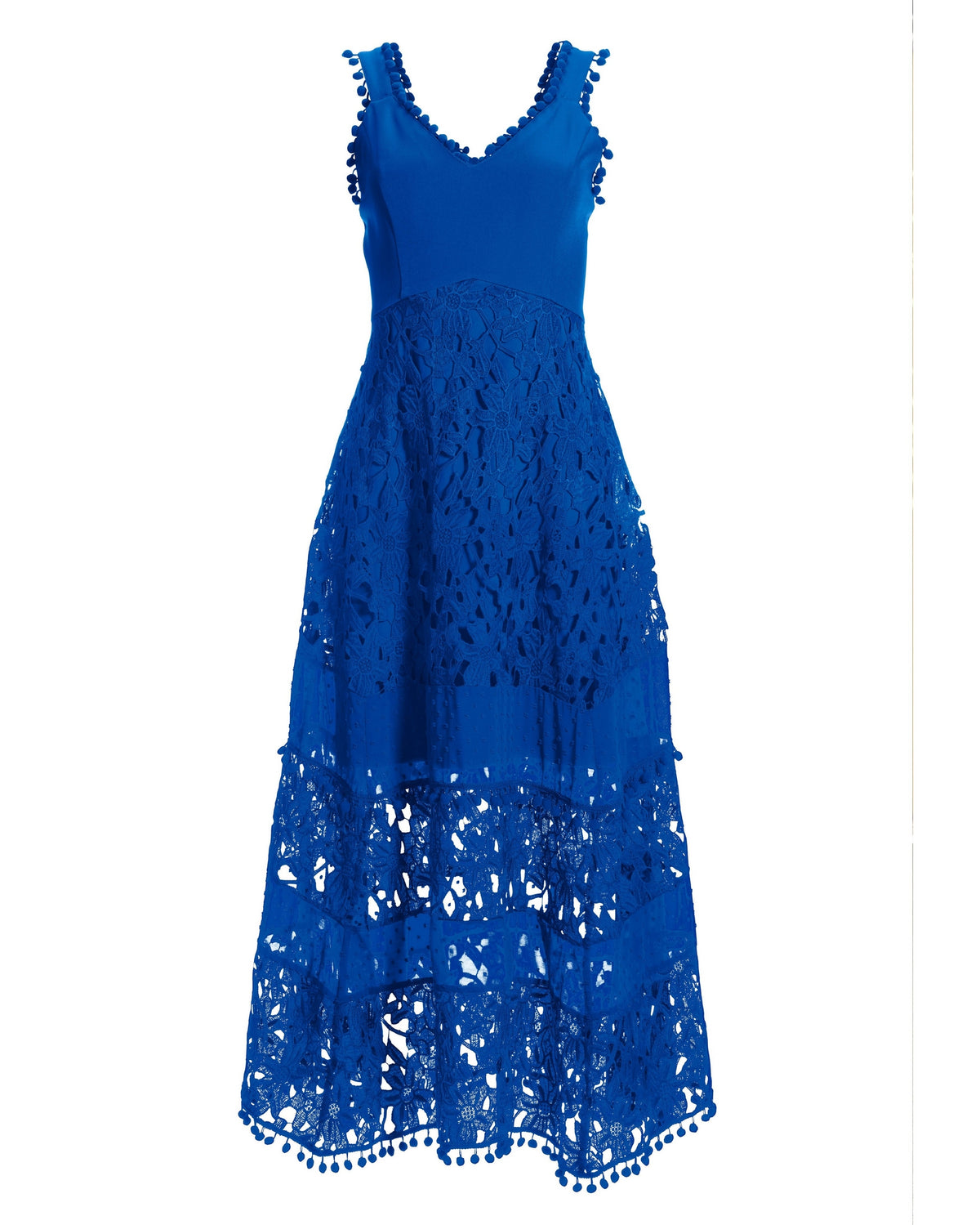 Mixed Media Lace Pom Pom Dress Princess Blue