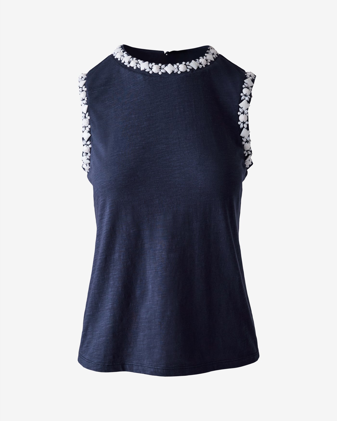 Sleeveless Knit Top with Trim Navy