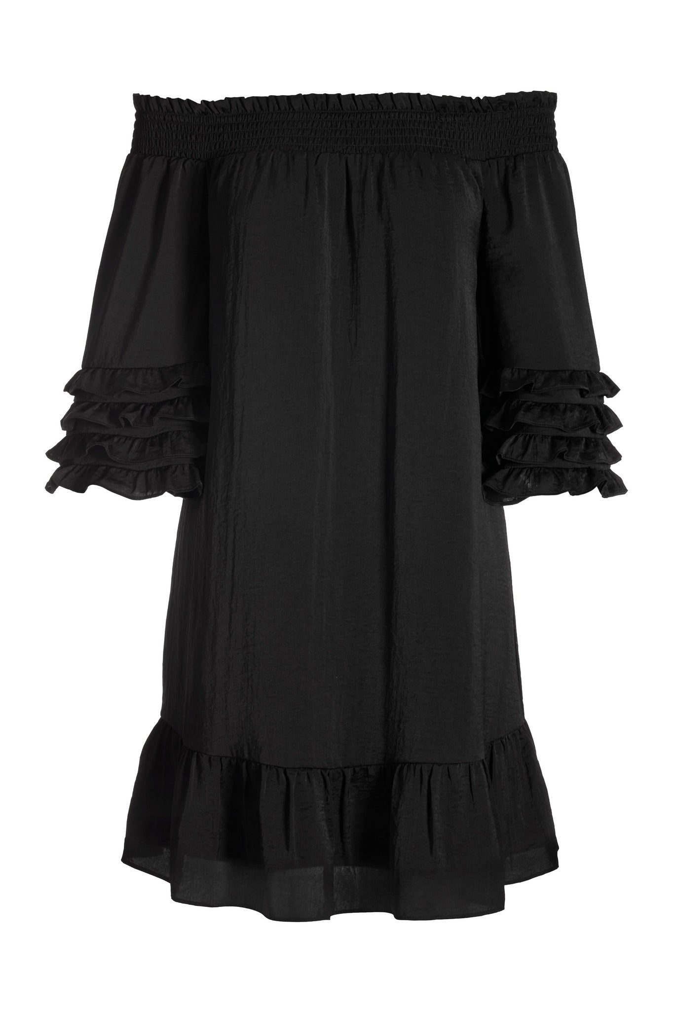 Off The Shoulder Ruffle Short Dress Black