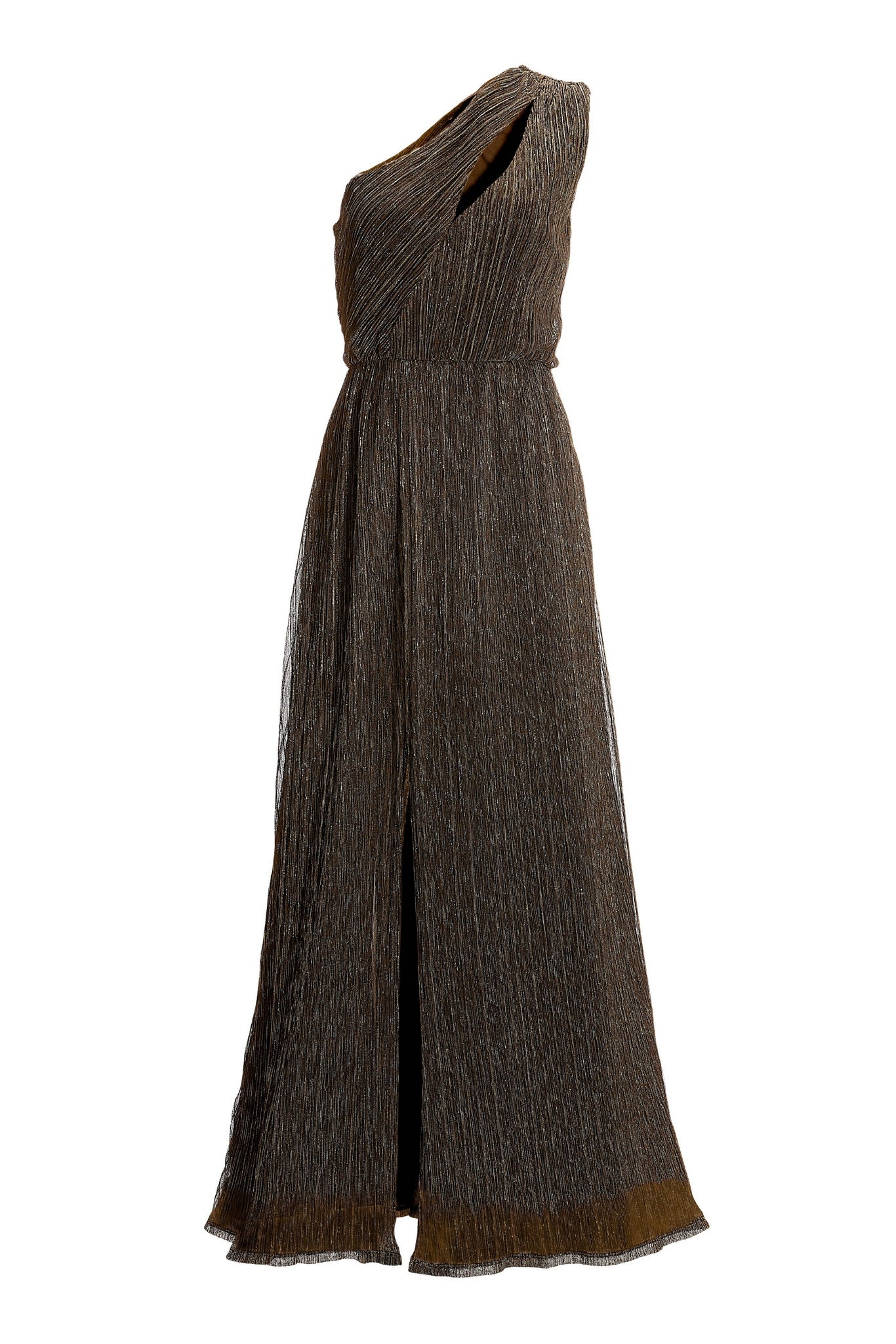 Shimmer Metallic One Shoulder Gown Black