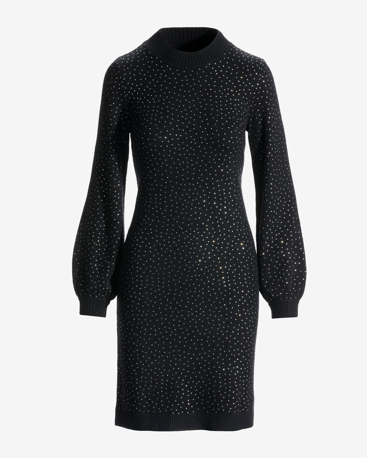 Crystal Turtleneck Sweater Dress Black