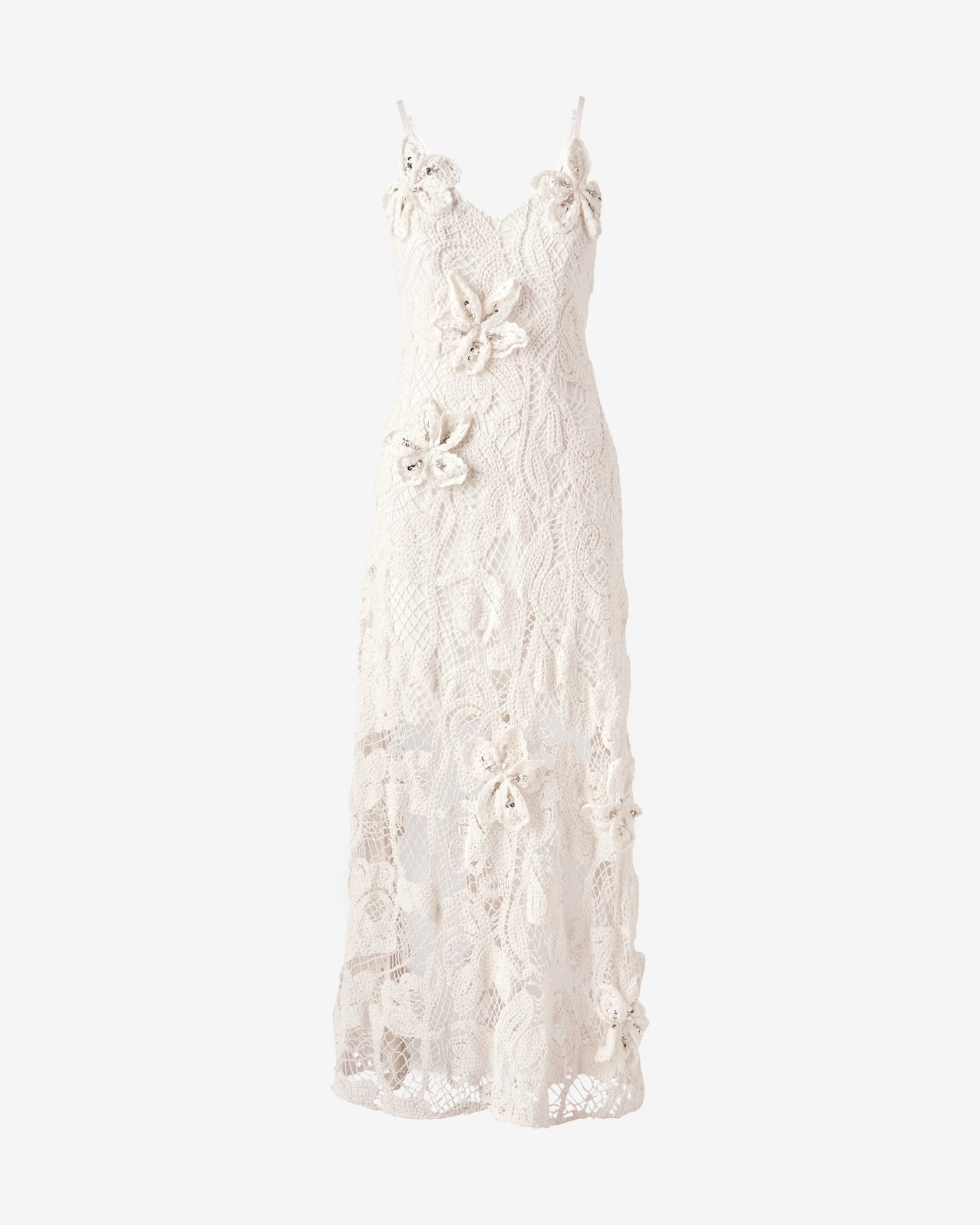 3D Floral Crochet Embellished Maxi Dress Off White