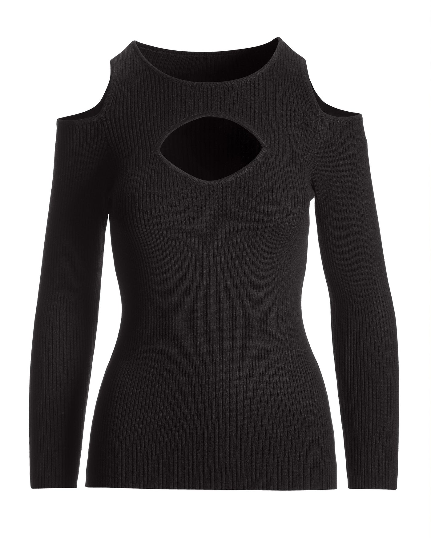 Ribbed Cut Out Cold Shoulder Sweater Black