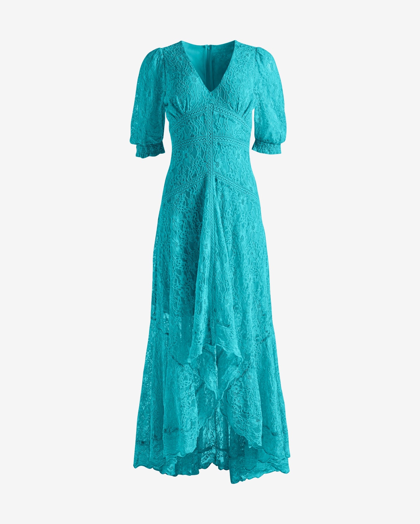 Lace High Low Puff Sleeve Maxi Dress Capri