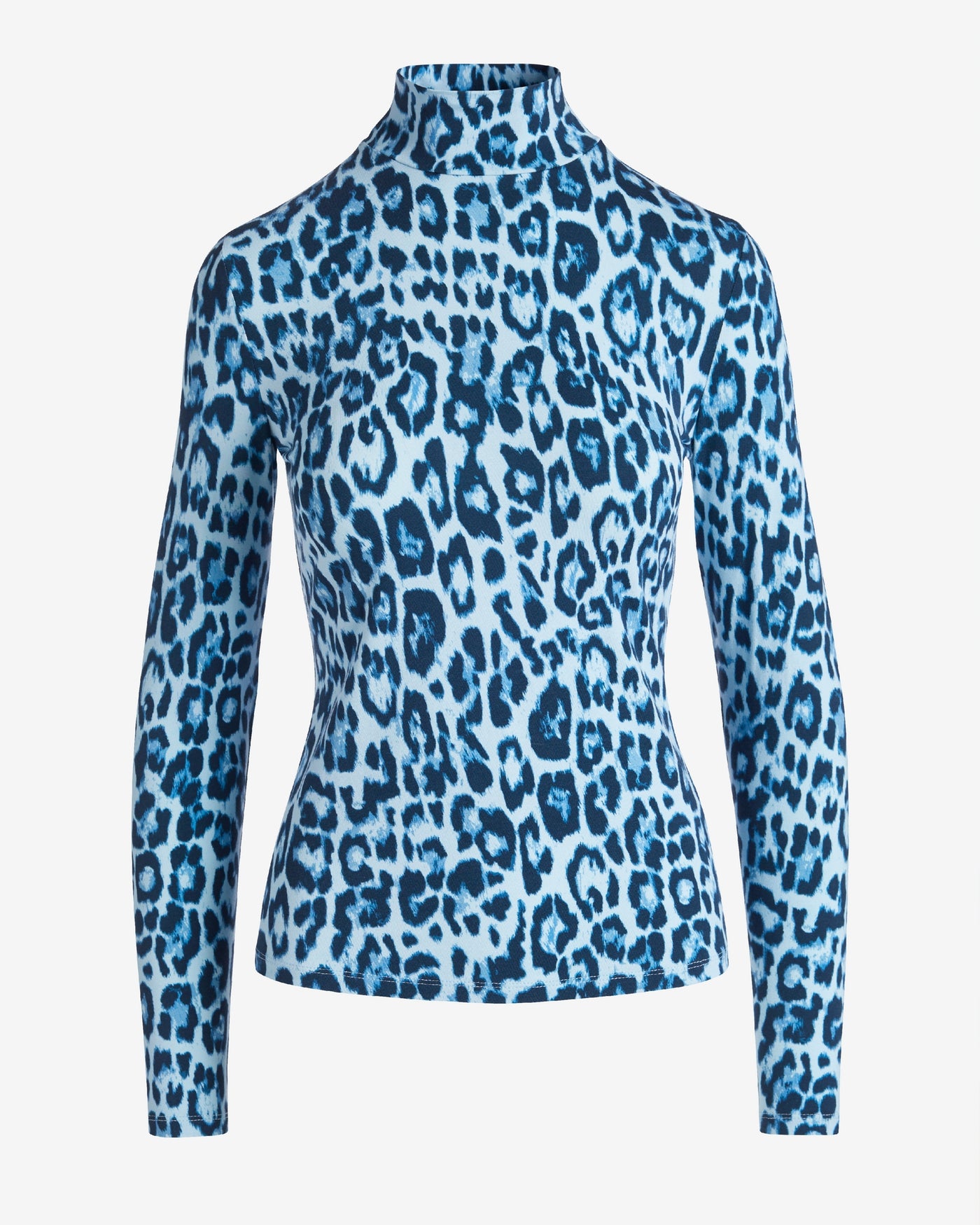Long Sleeve Printed Turtleneck Top Chambray Cheetah