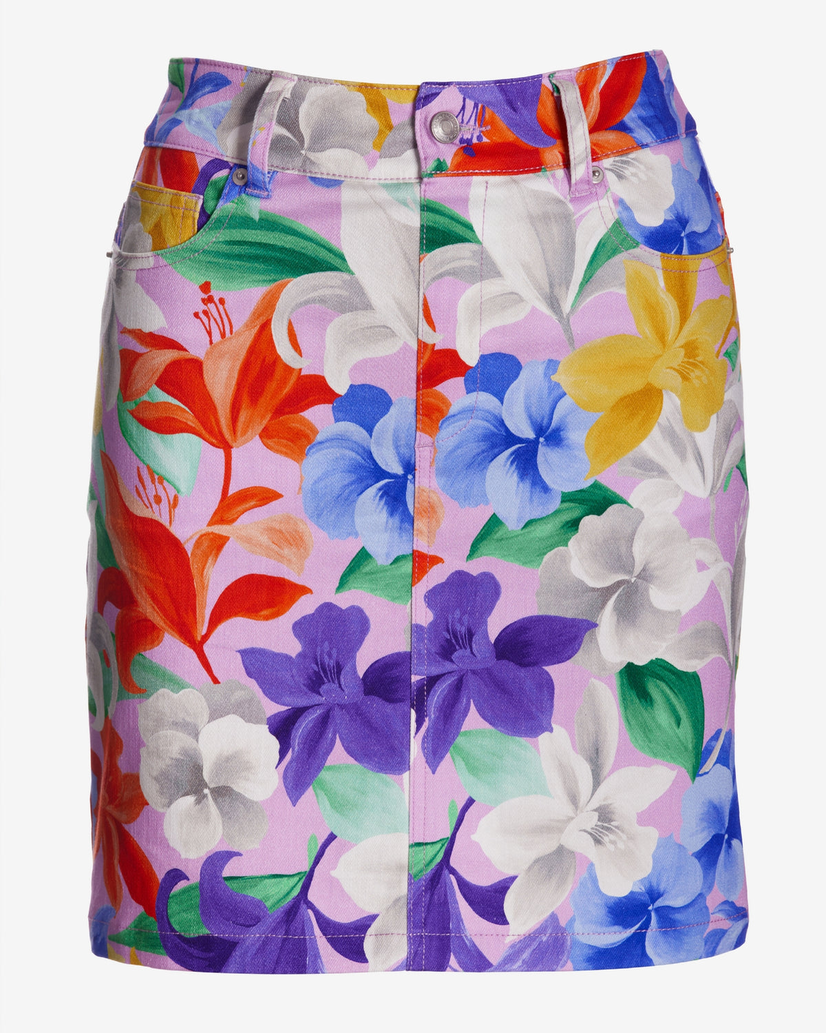 Romantic Florals Print Pull On Denim Skort Multi