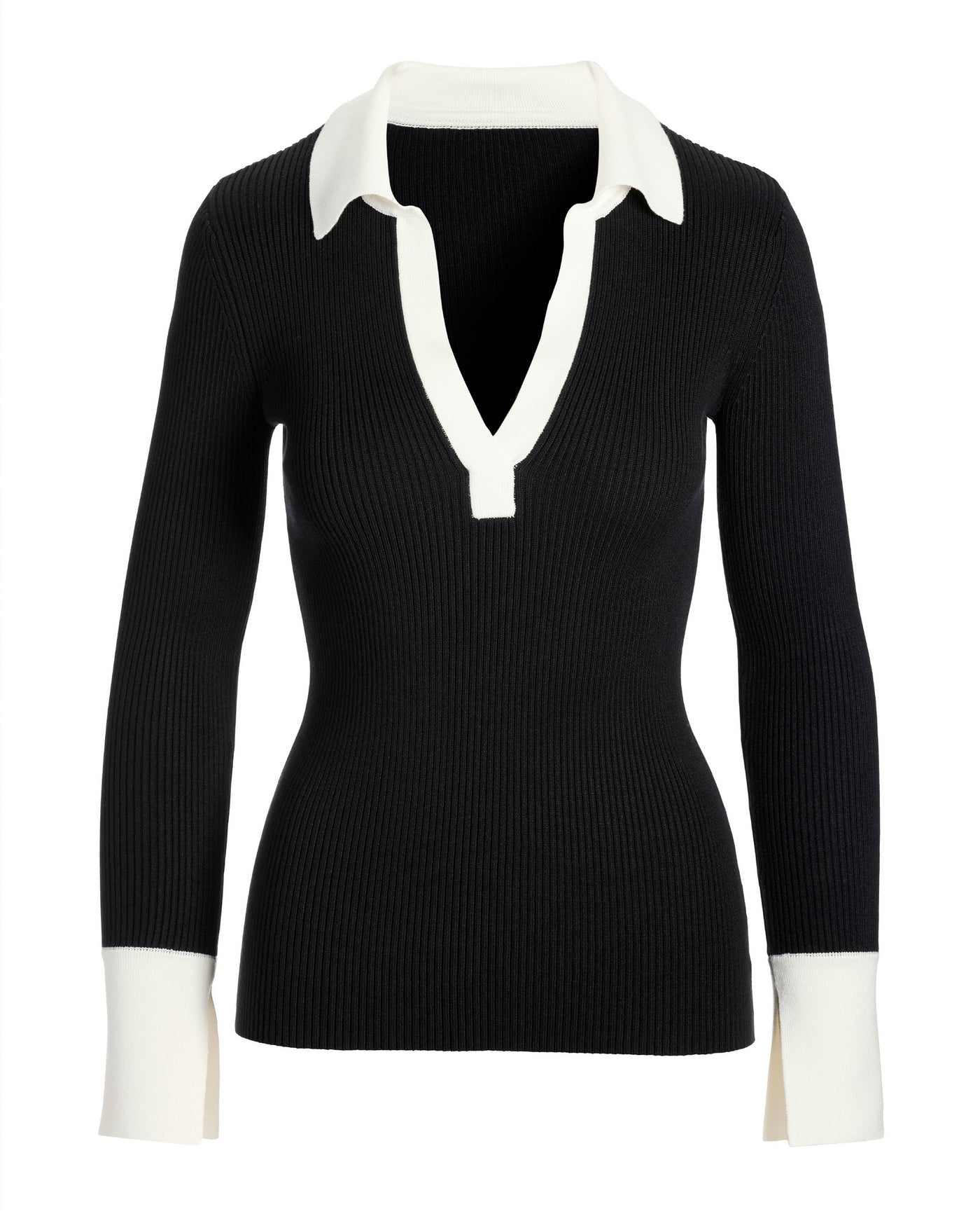 Colorblock Collar Rib Sweater Black/White