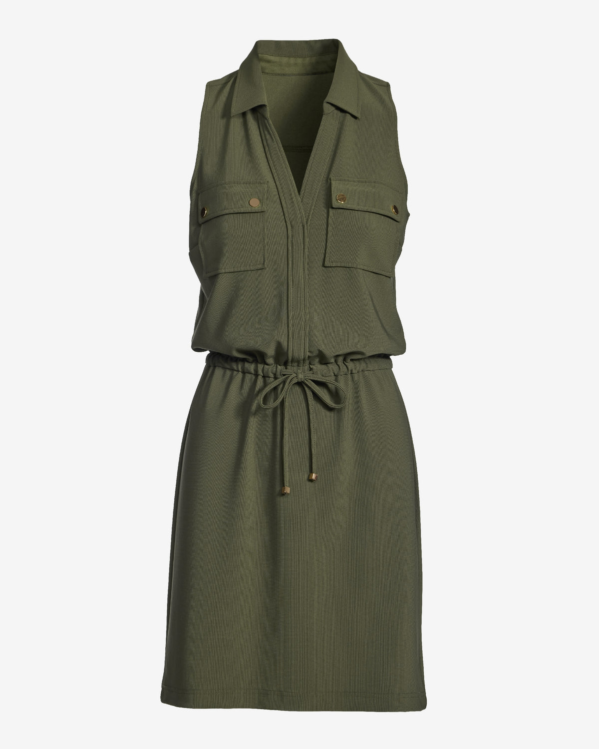 Beyond Travel Chic Drawstring Utility Dress Olive Night