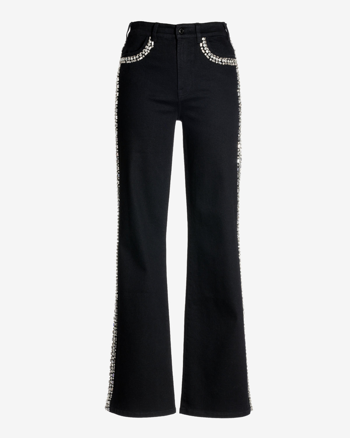Malibu Embellished Crystal Trim Palazzo Jean True Black