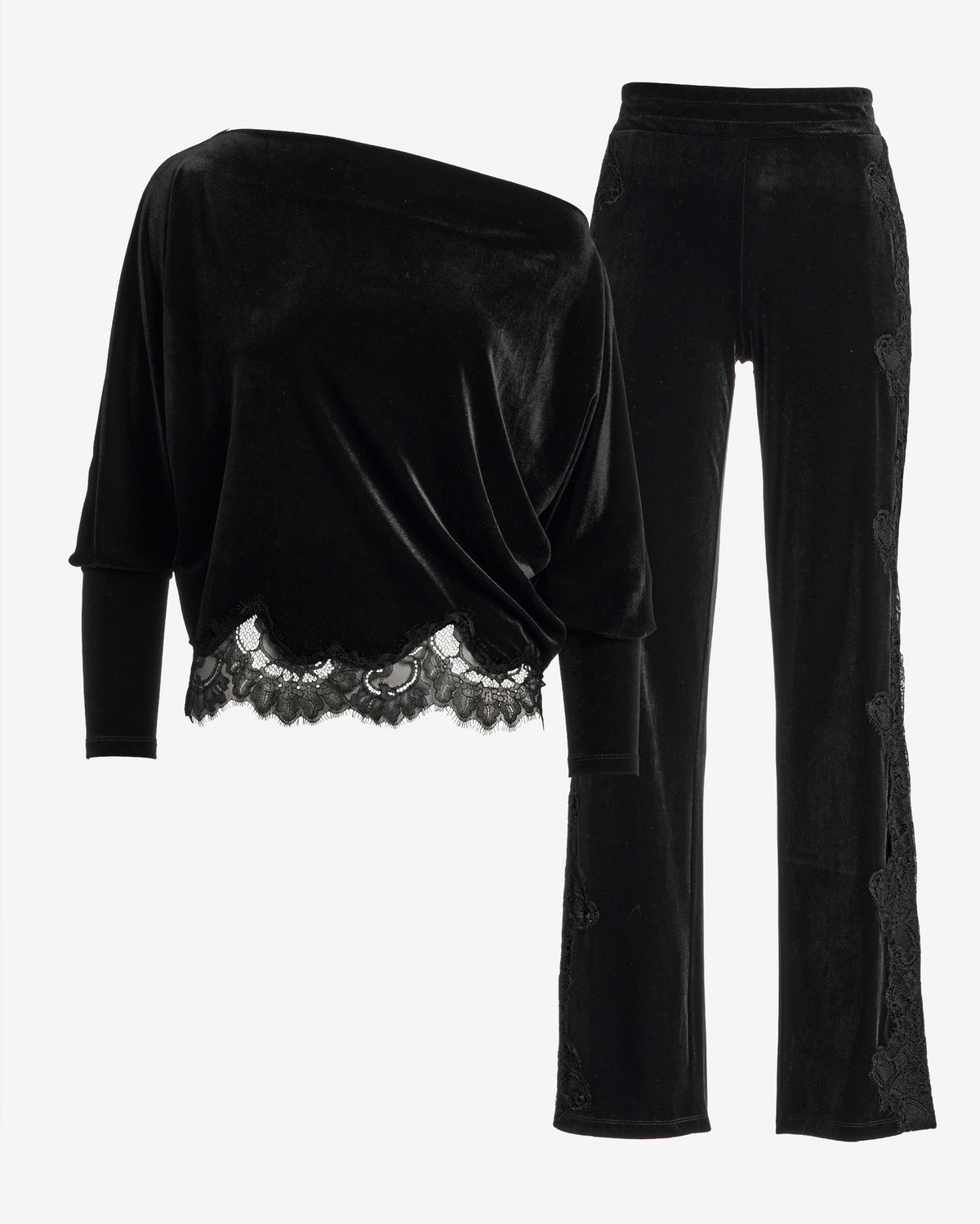 Chic Velour Lace Lounge Set Proper Black