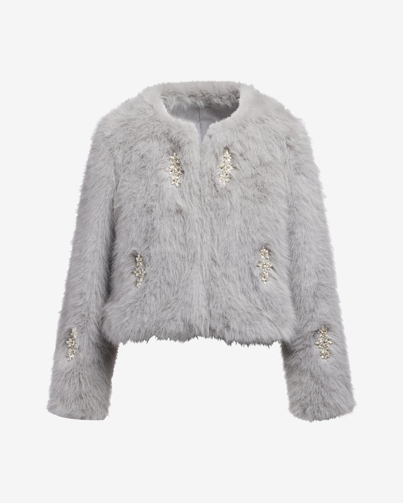 Crystal Embellished Luxe Faux Fur Chubby Gray