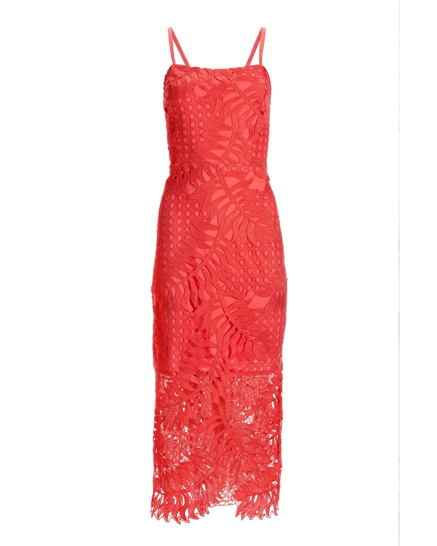 Tropical Lace Midi Dress Hot Coral