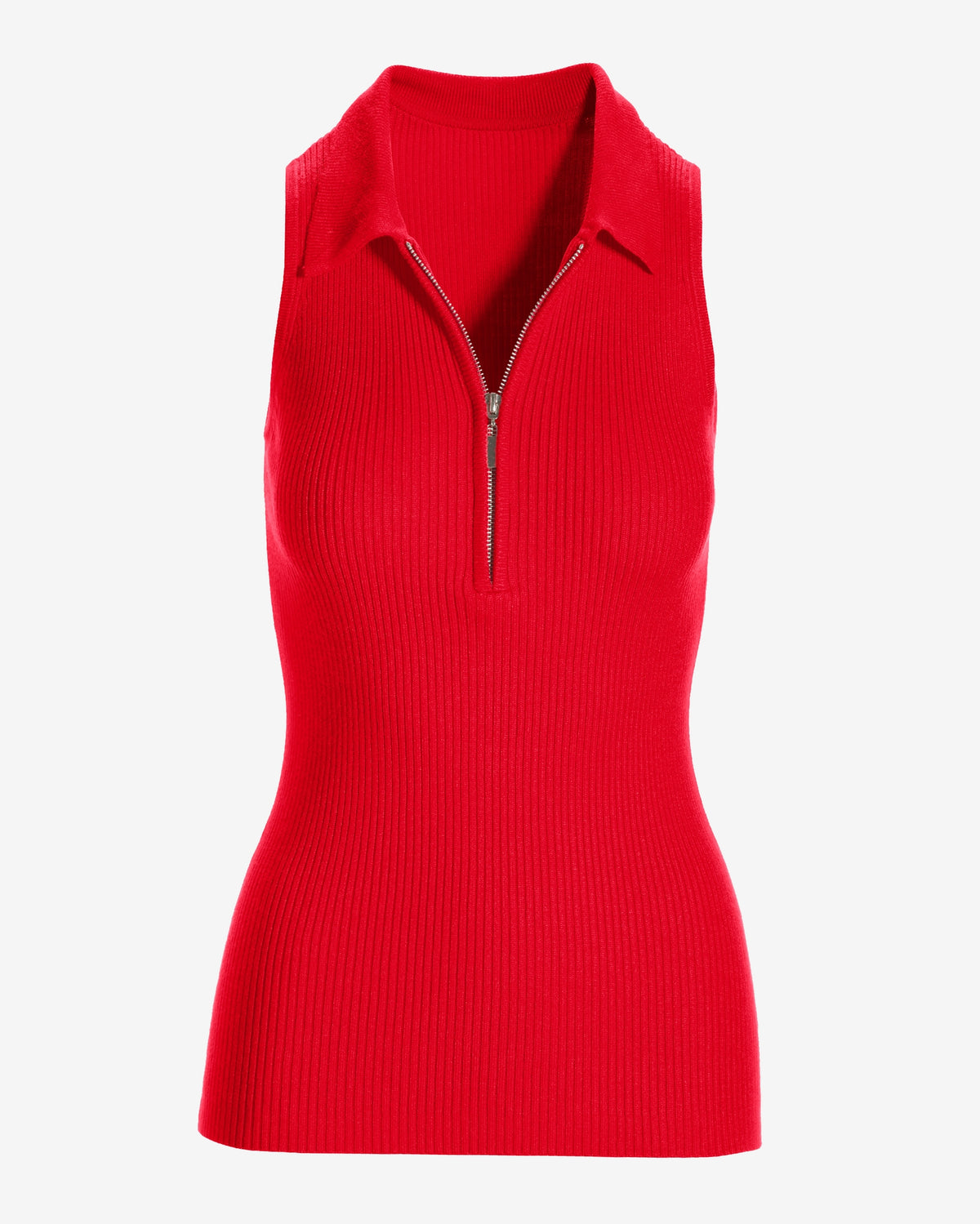 Sleeveless Ribbed Half-Zip Sweater Racing Red