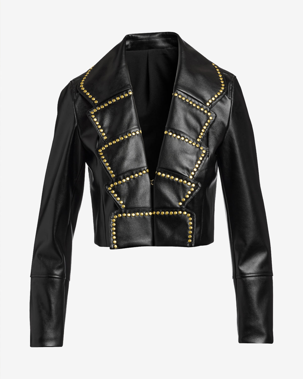 Studded Scalloped Faux Leather Jacket Black