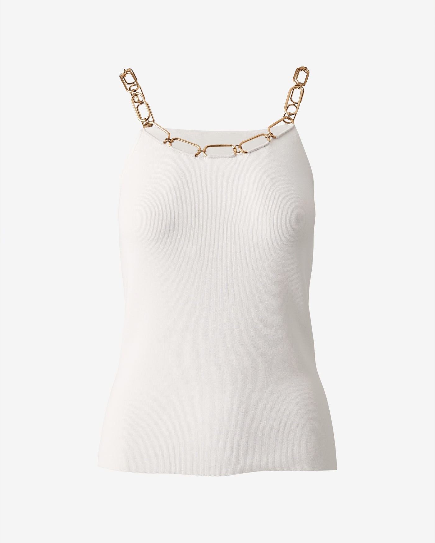 Fine Gauge Chain Scoop Neck Sweater Top Off White