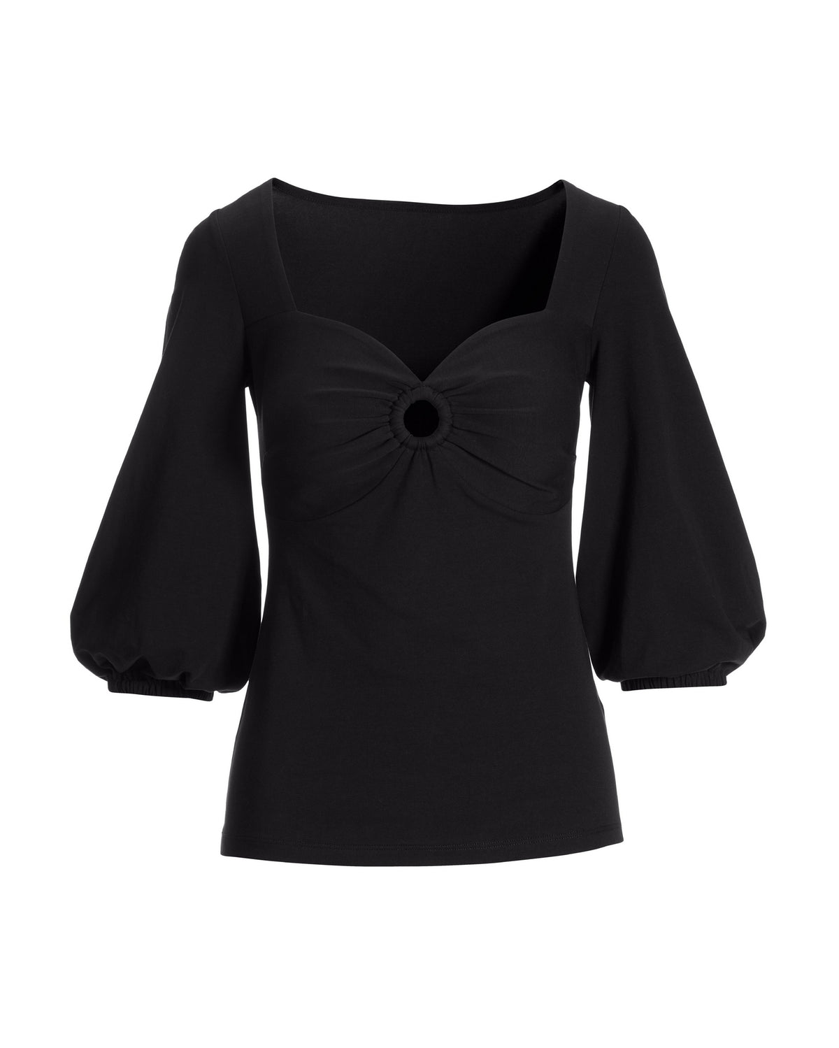 Ring Detail Sweetheart Knit Top Black