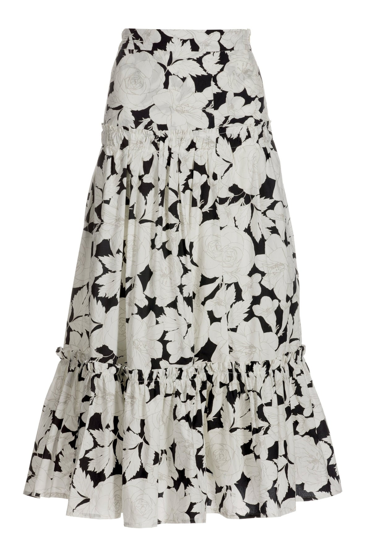 Black and White Floral Print Midi Skirt Black/White