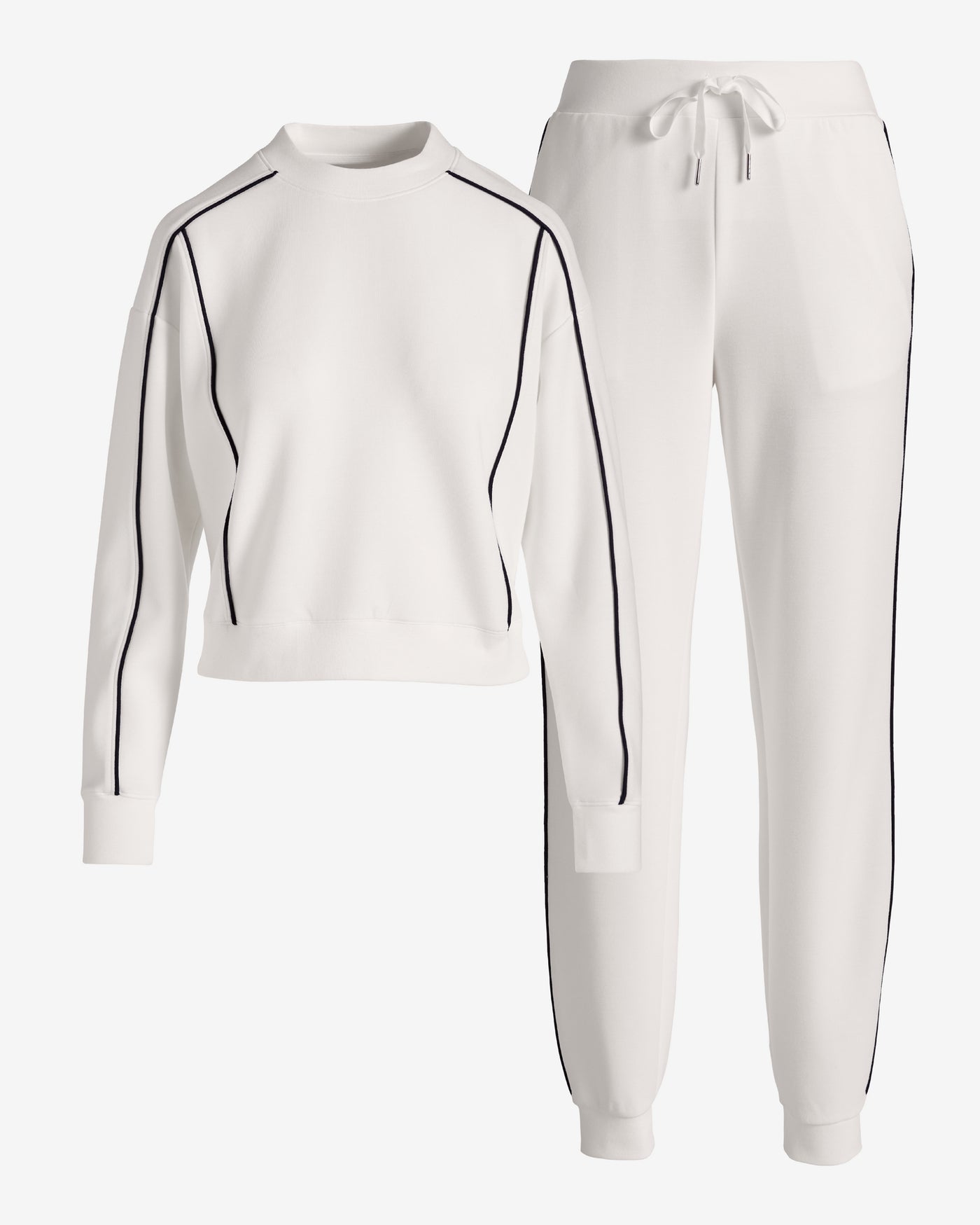 Luxe Lounge Piped Crew Neck and Jogger Set Off White/Black