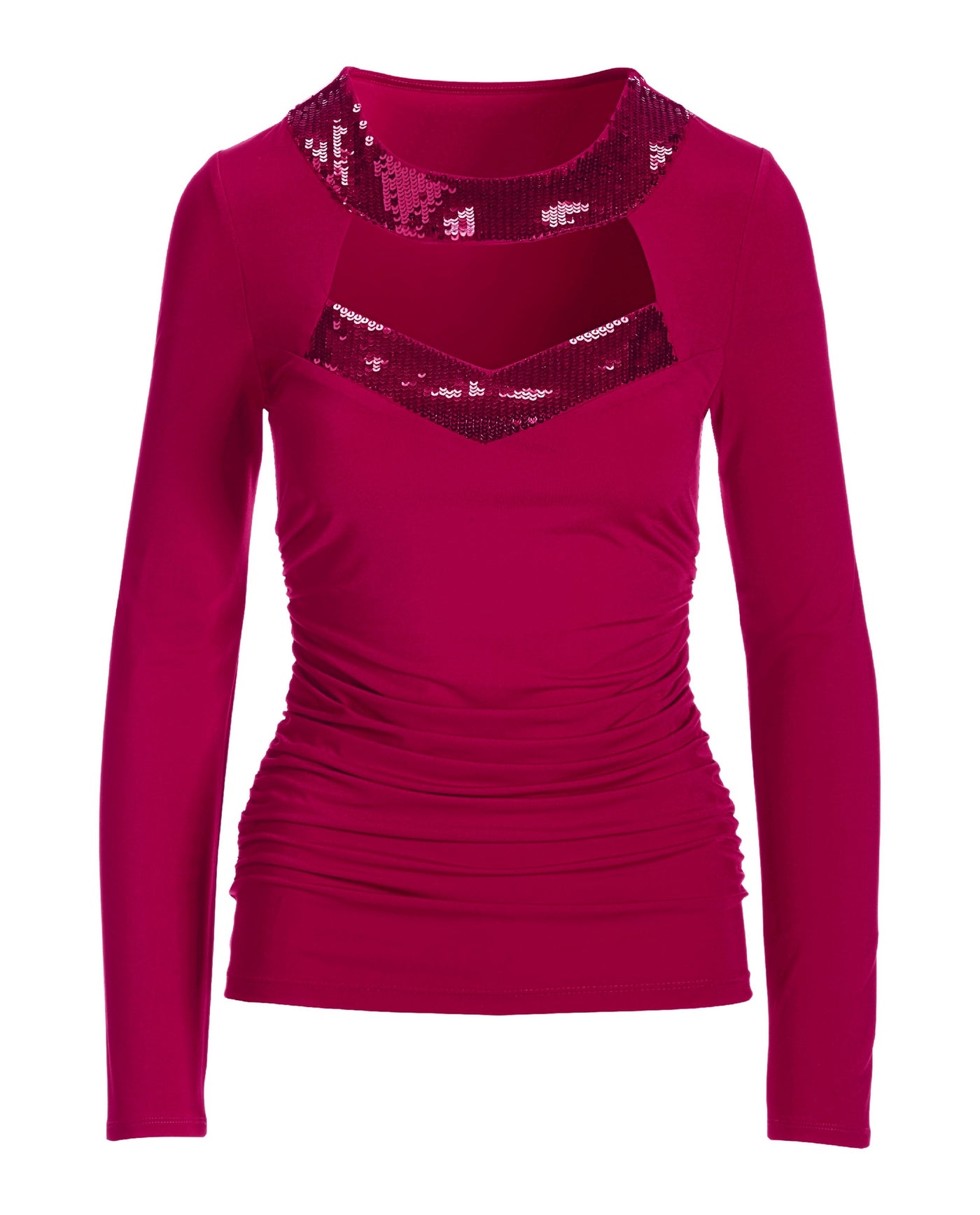 Cutout Sequin Knit Top Cerise