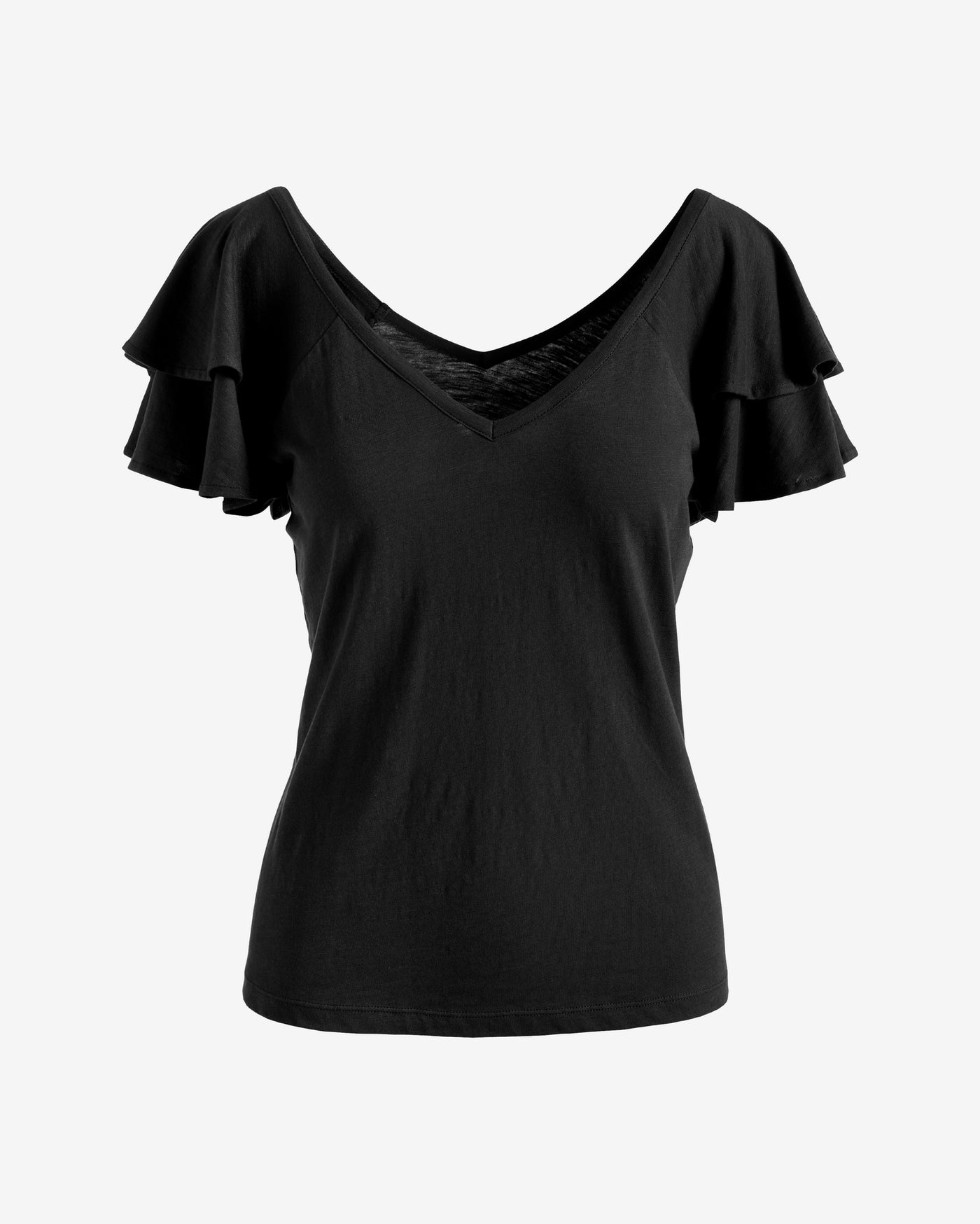 Slub Ruffled Sleeve Tee Proper Black