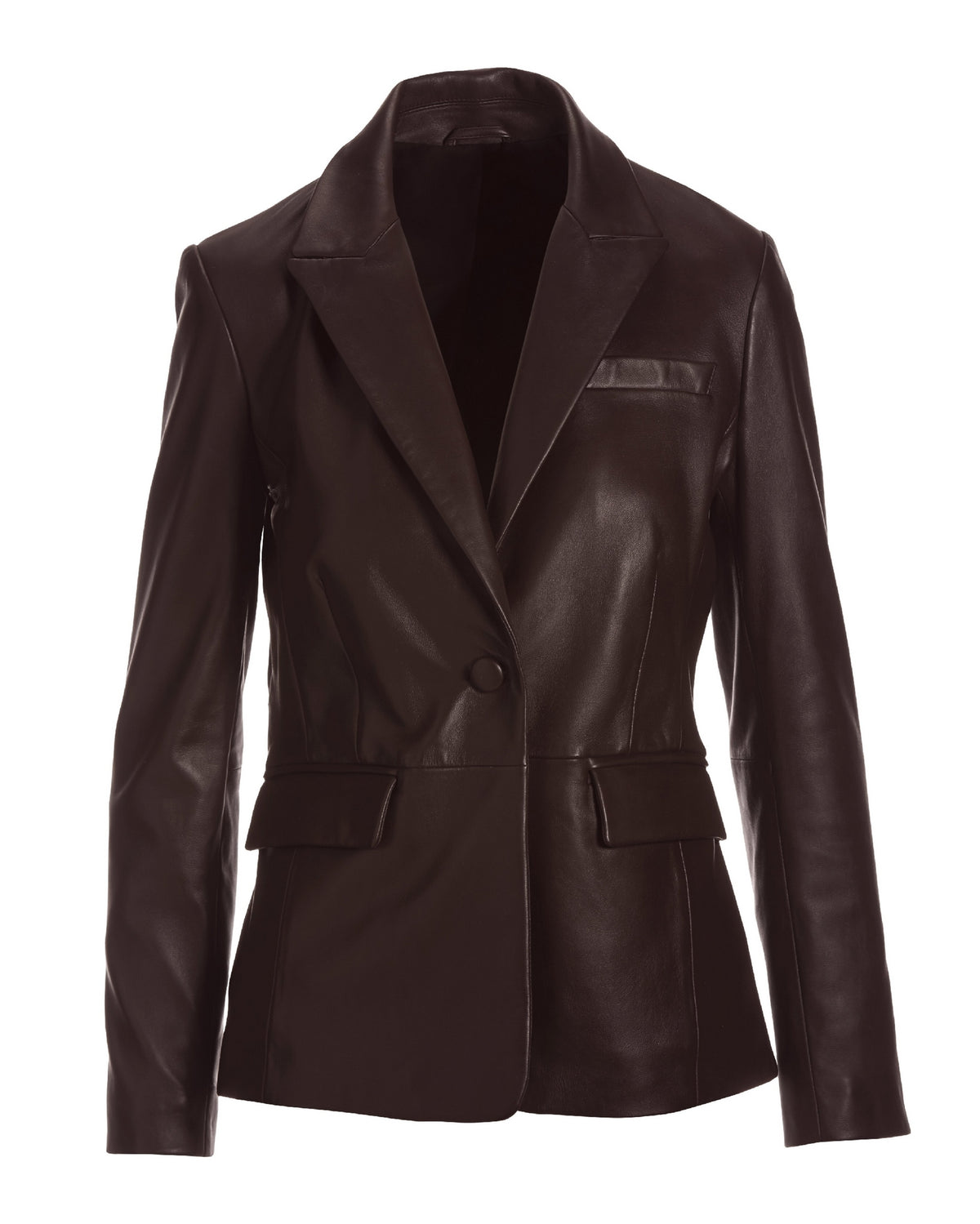 Leather Single Button Blazer Chocolate Brown