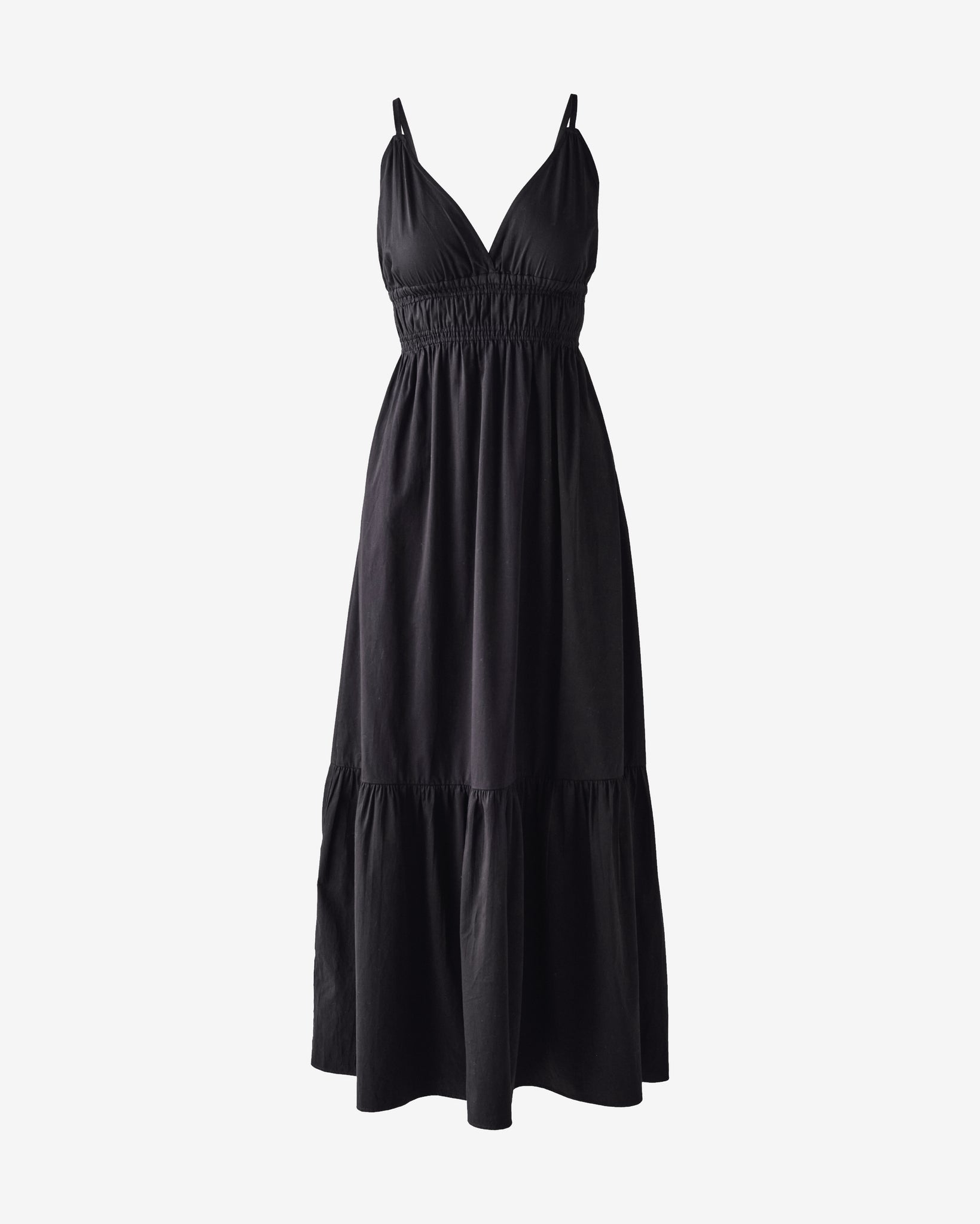 A Line Smocked Bodice Maxi Dress - Black