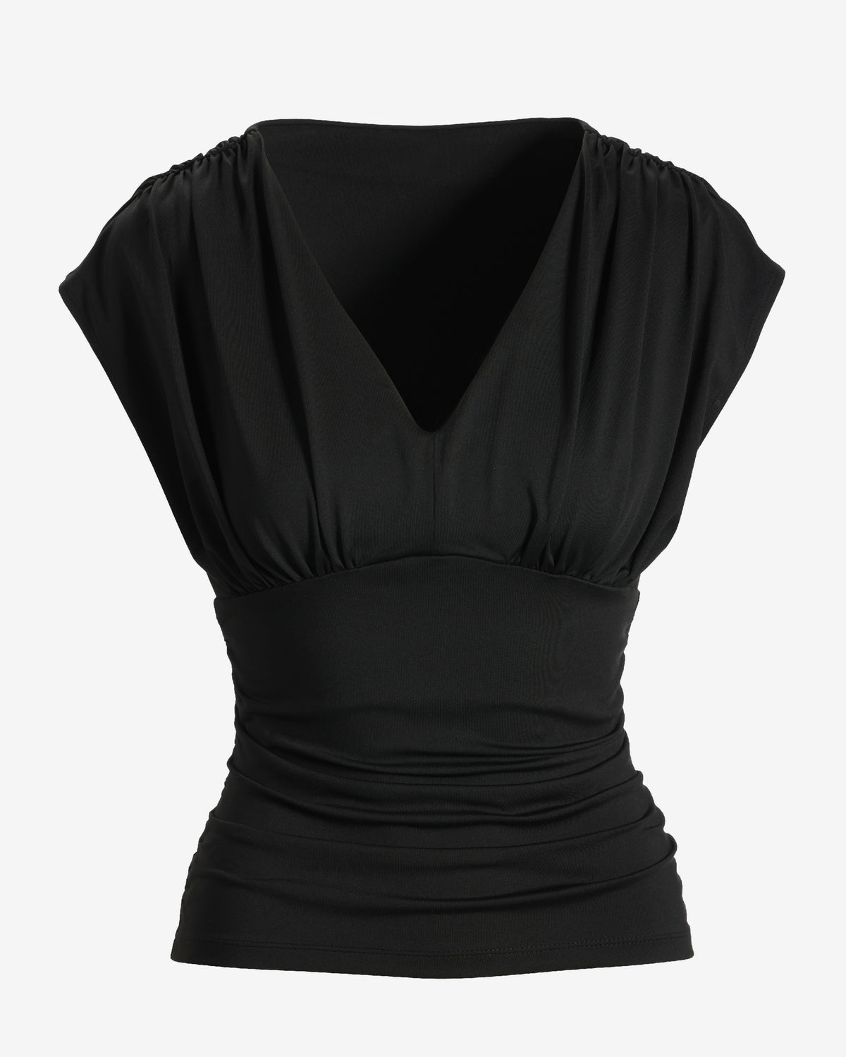 So Modern Ruched V Neck Knit Top Proper Black