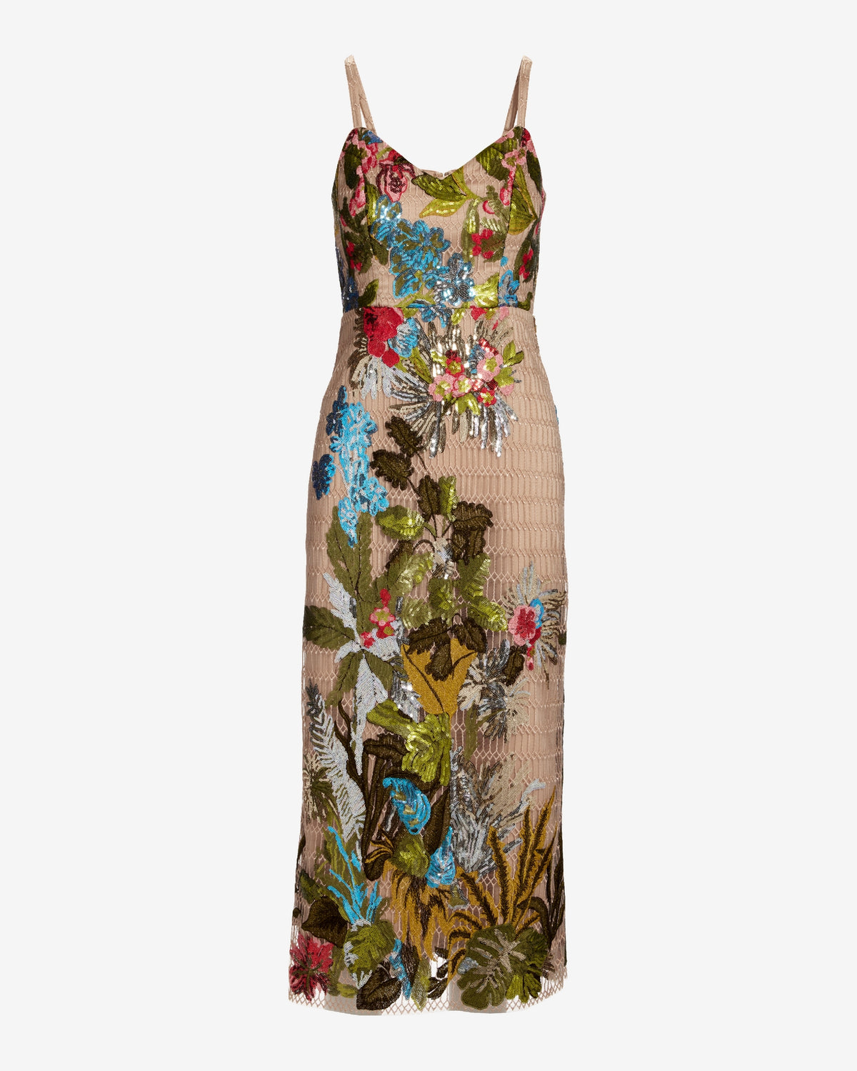 Floral Embroidered Sequin Midi Dress Multi