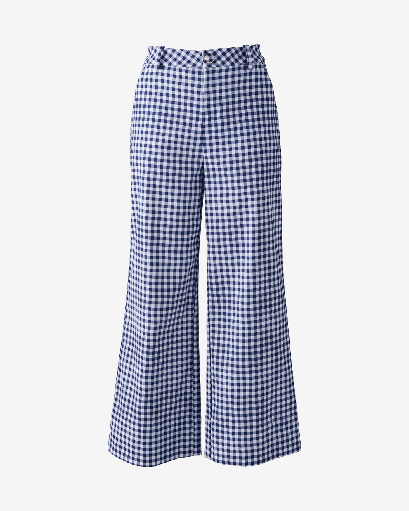 Ankle Length Wide Leg Gingham Twill Pant Navy/White