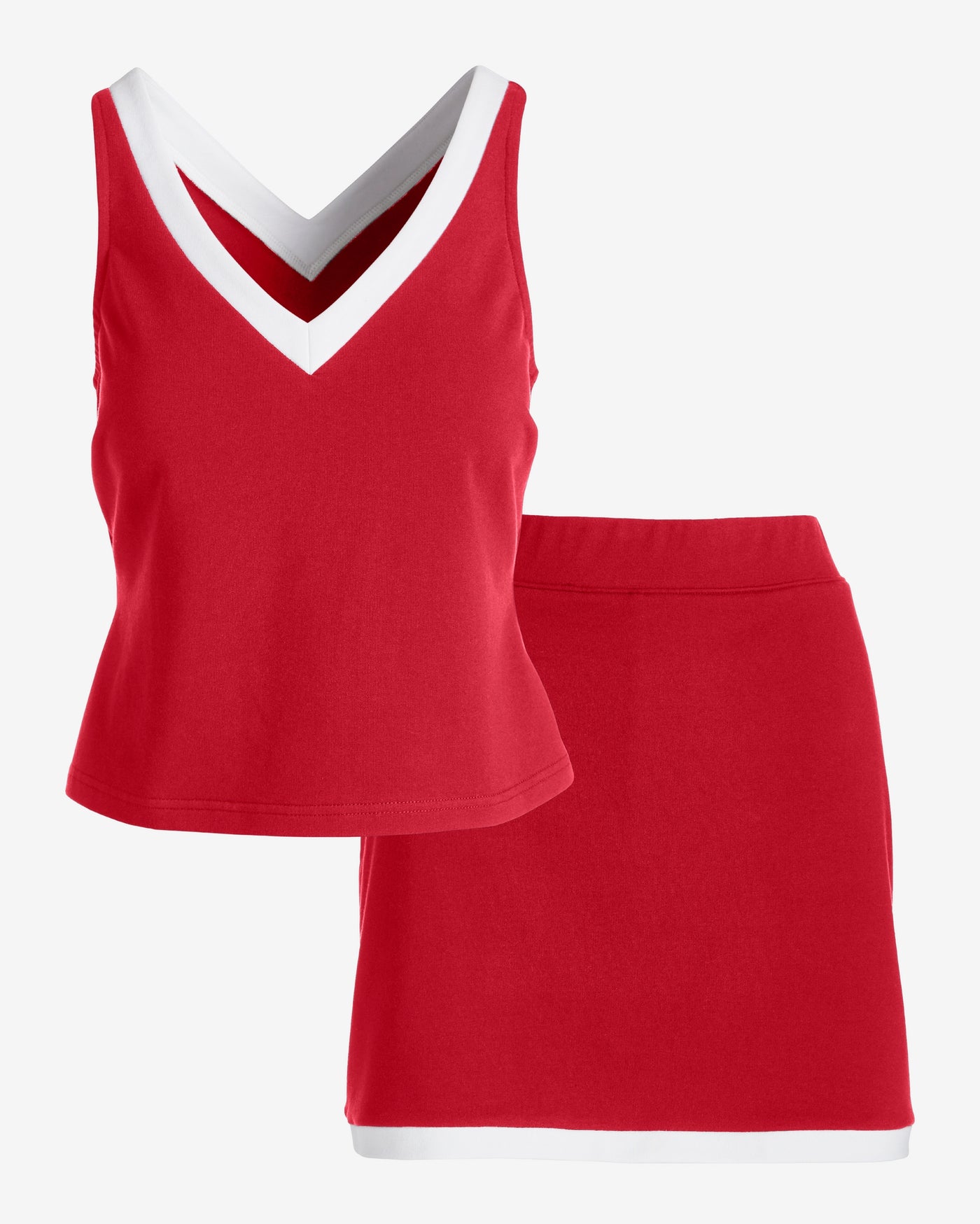 French Terry Color-Block Skort Set Tomato Red/White