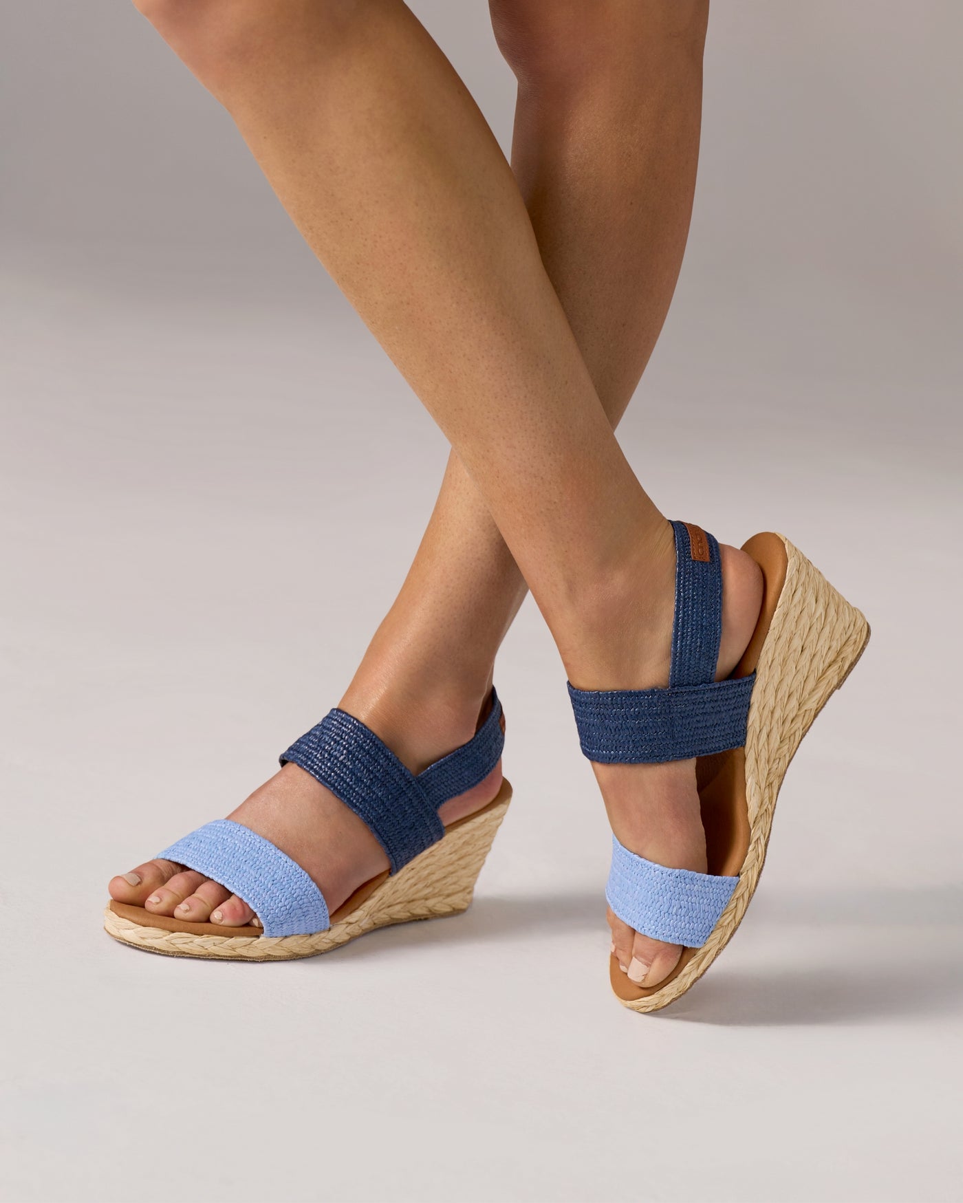 Andre Assous Colorblocked Raffia Espadrille Wedge Blue Multi
