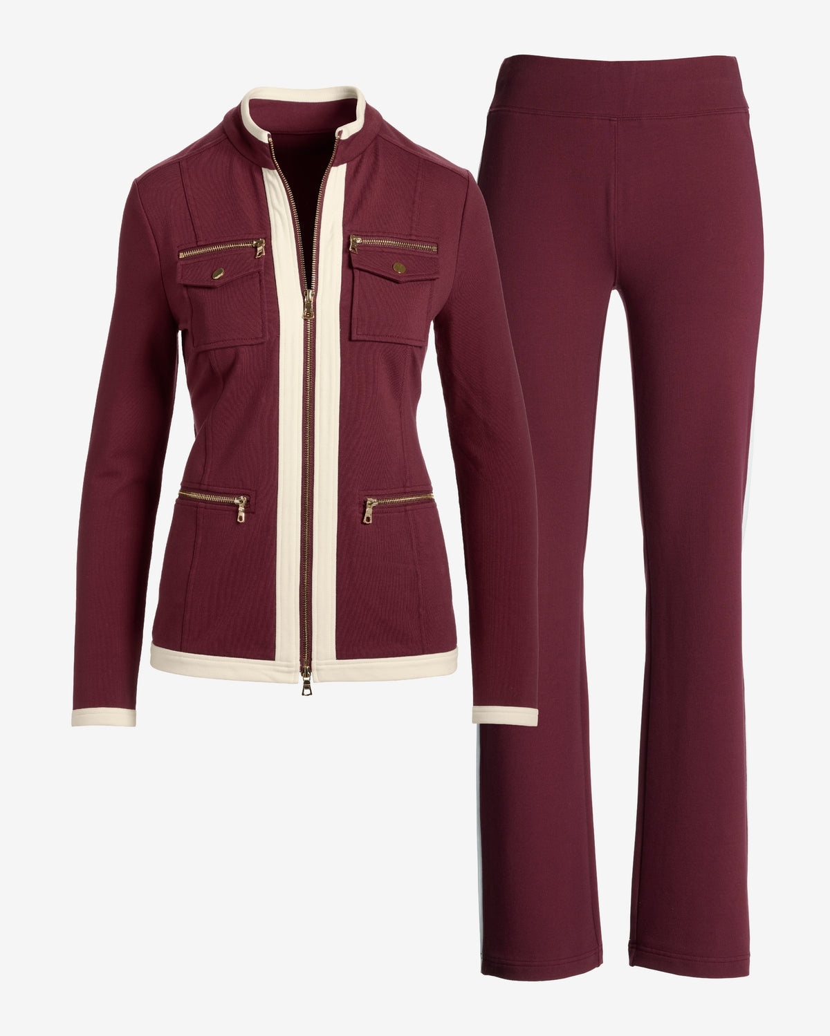 Chic Zippered Sport Coordinate Set Black Cherry