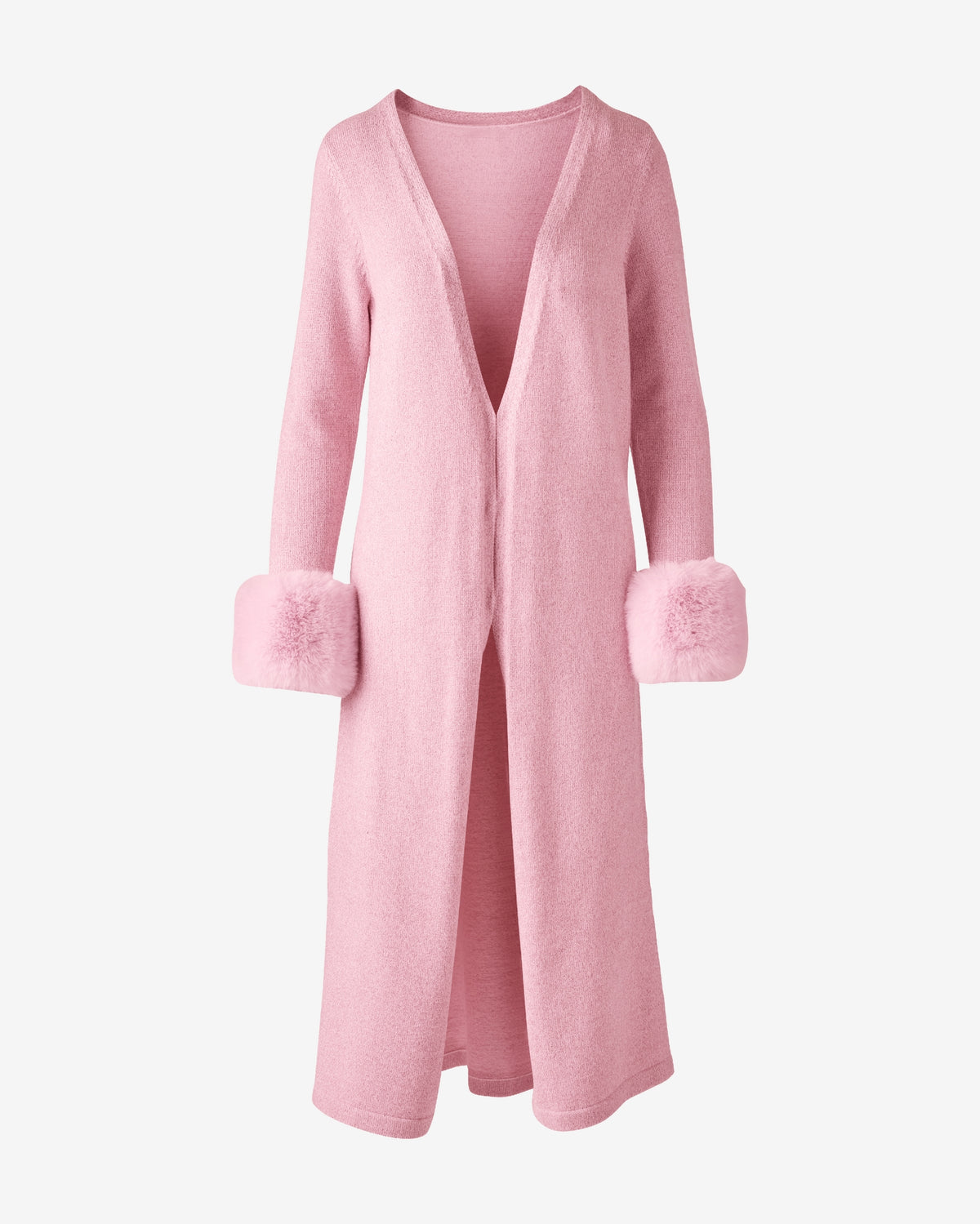Faux Fur Trimmed Cuff Shimmer Sweater Duster Coral Blush