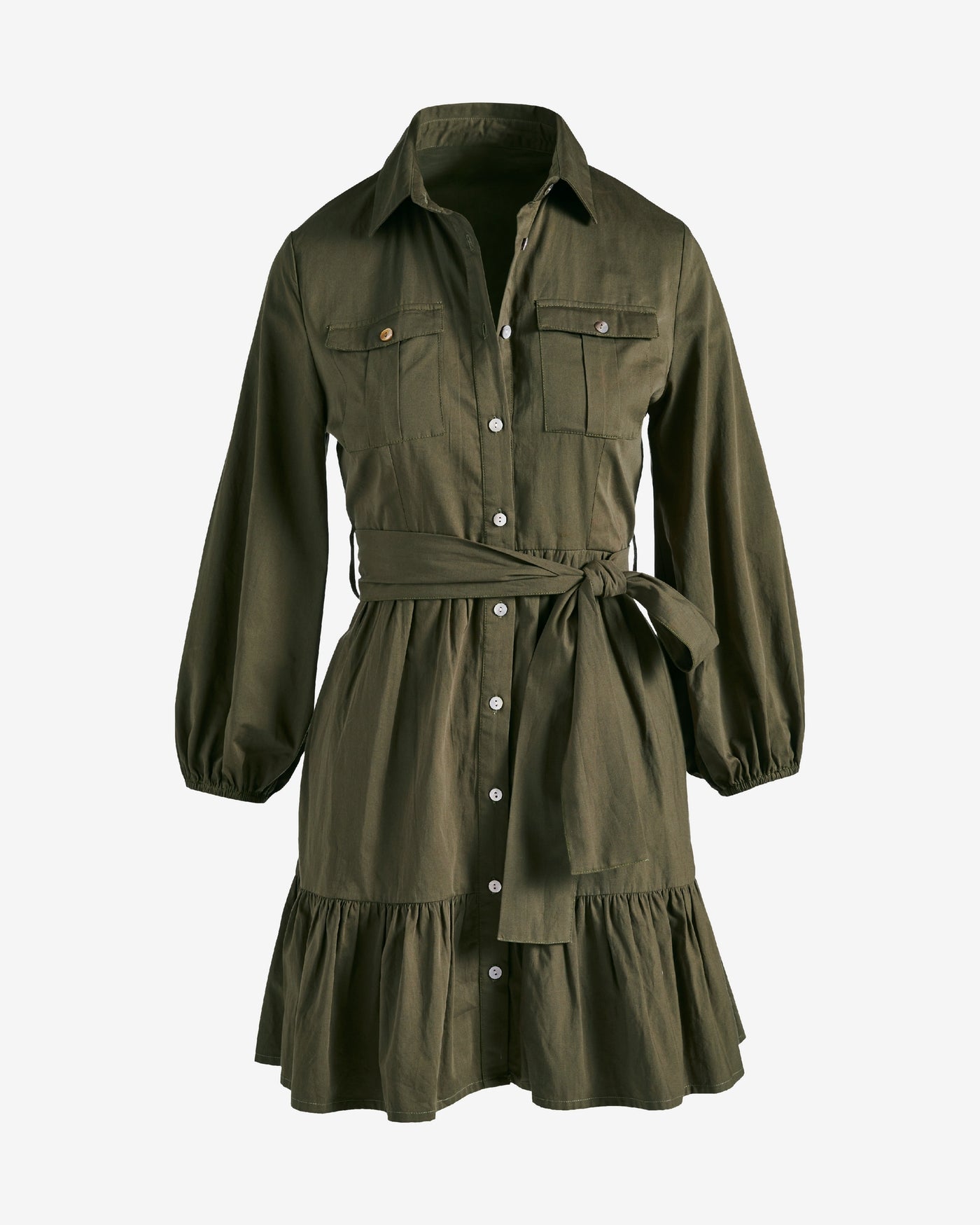 Tiered Utility Shirt Dress Olive Night