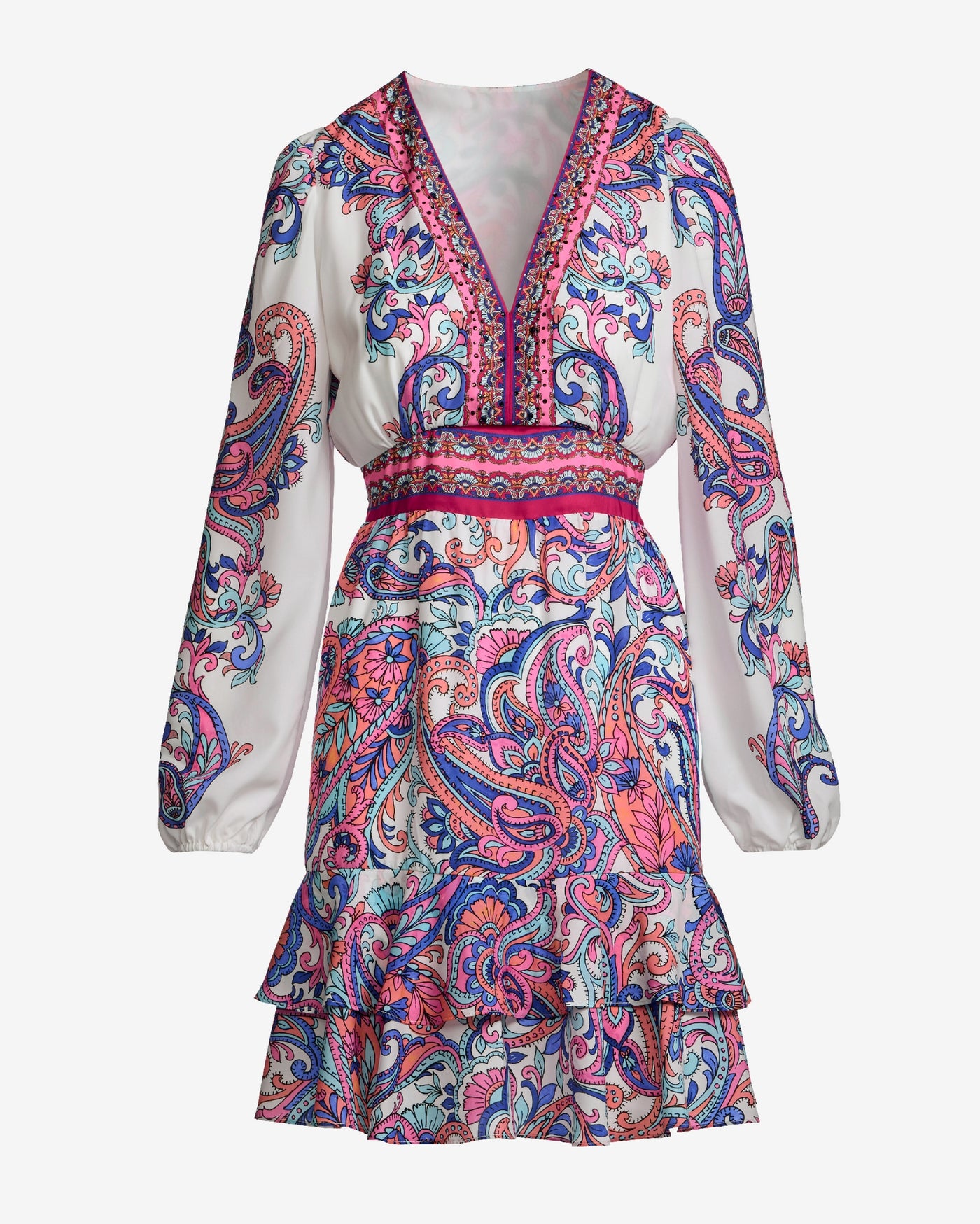 Print Embellished A Line Ruffle Flounce Dress Pop of Paisley