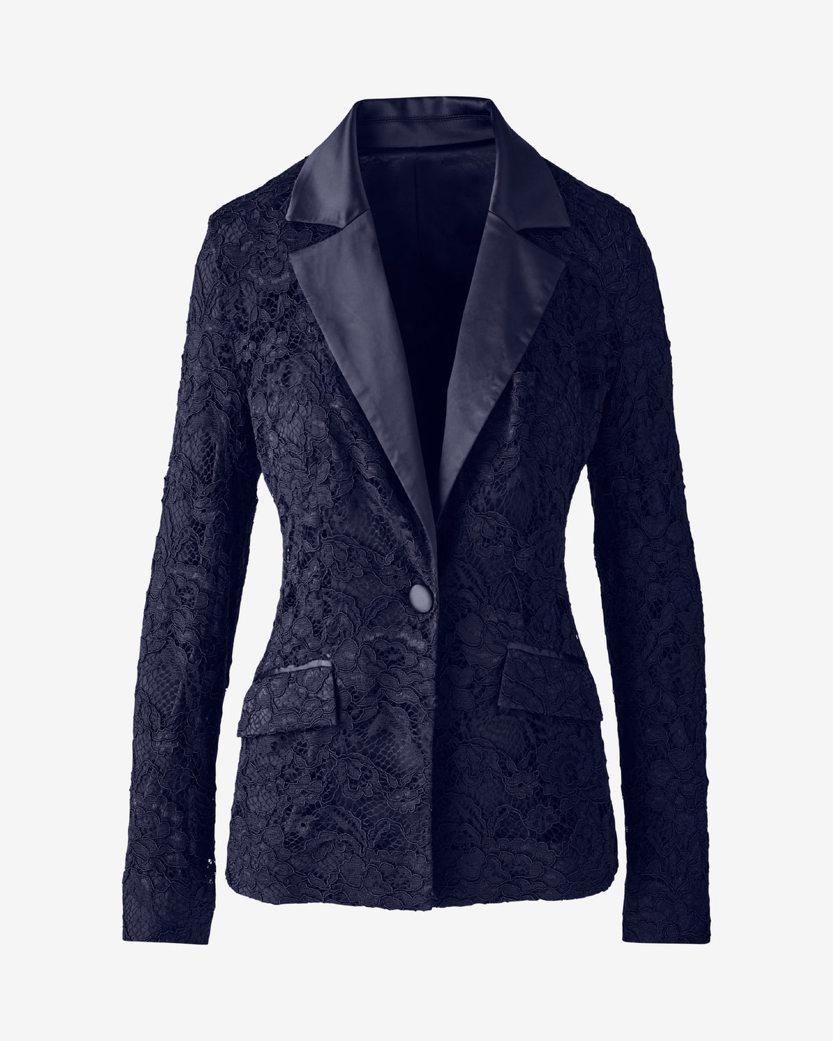 Mixed Media Lace and Satin Blazer Navy