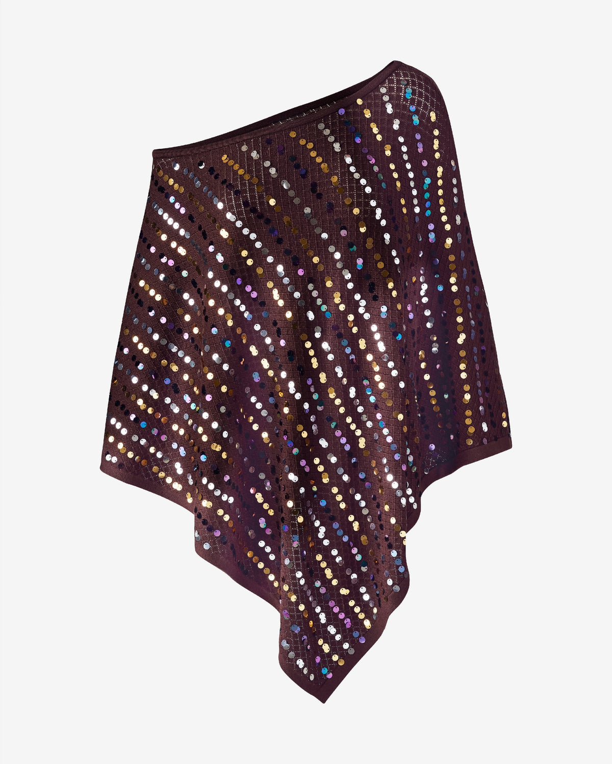 Sequin Embellished Pointelle Poncho Brown Multi