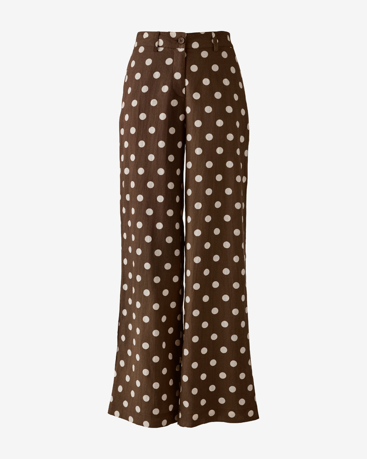 Elevated Linen Printed Wide Leg Trouser Pant Chocolate Dot