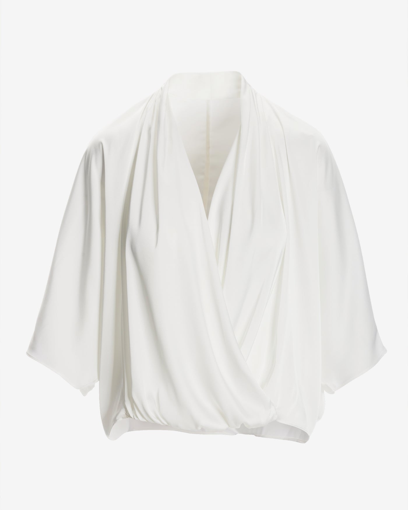 Whitney Draped Surplice Charmeuse Blouse Off White