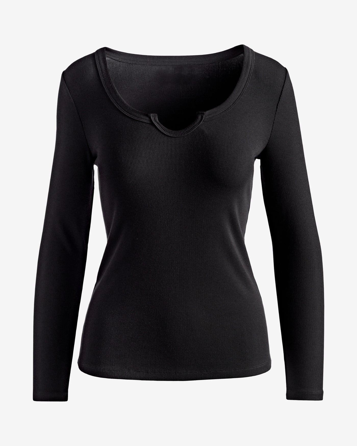 So Essential Notch Knit Long Sleeve Knit Top Black