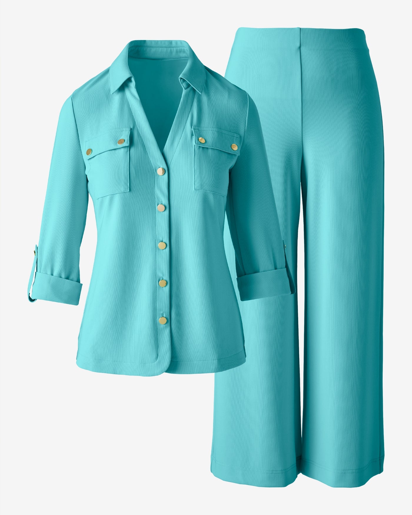 Beyond Travel Utility Jacket and Cropped Wide Leg Set Blue Radiance