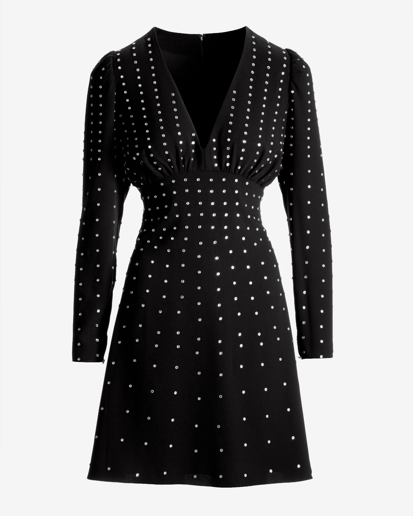 Crystal Embellished V Neck A Line Dress Black