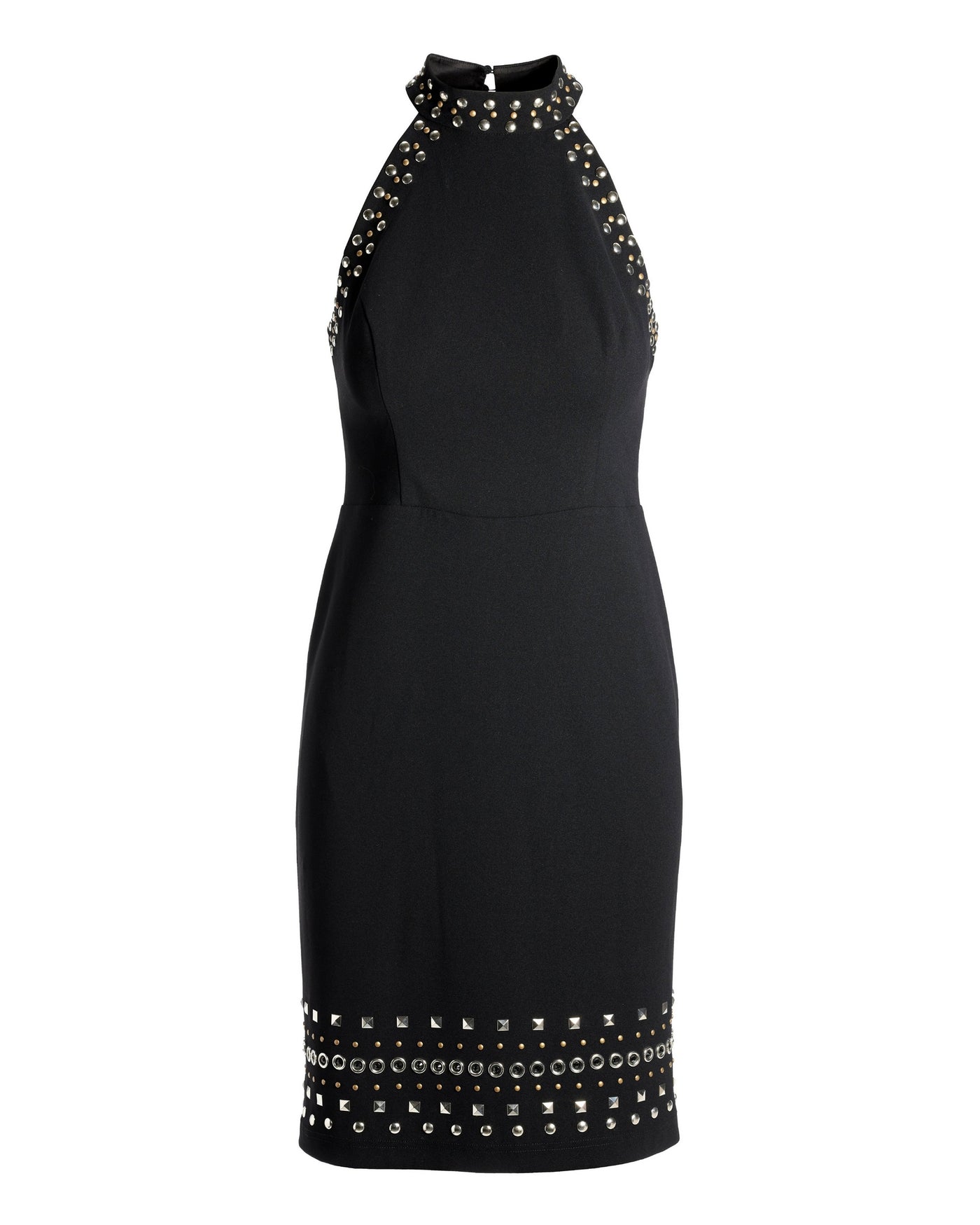 Mock Neck Studded Sheath Dress Black