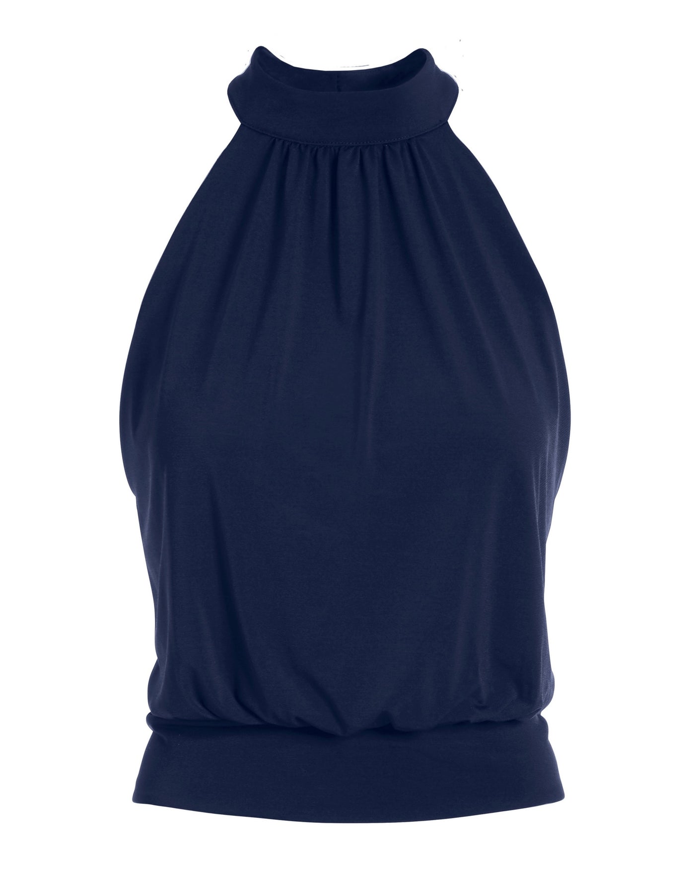 Halter Banded-Bottom Mock-Neck Knit Top Navy