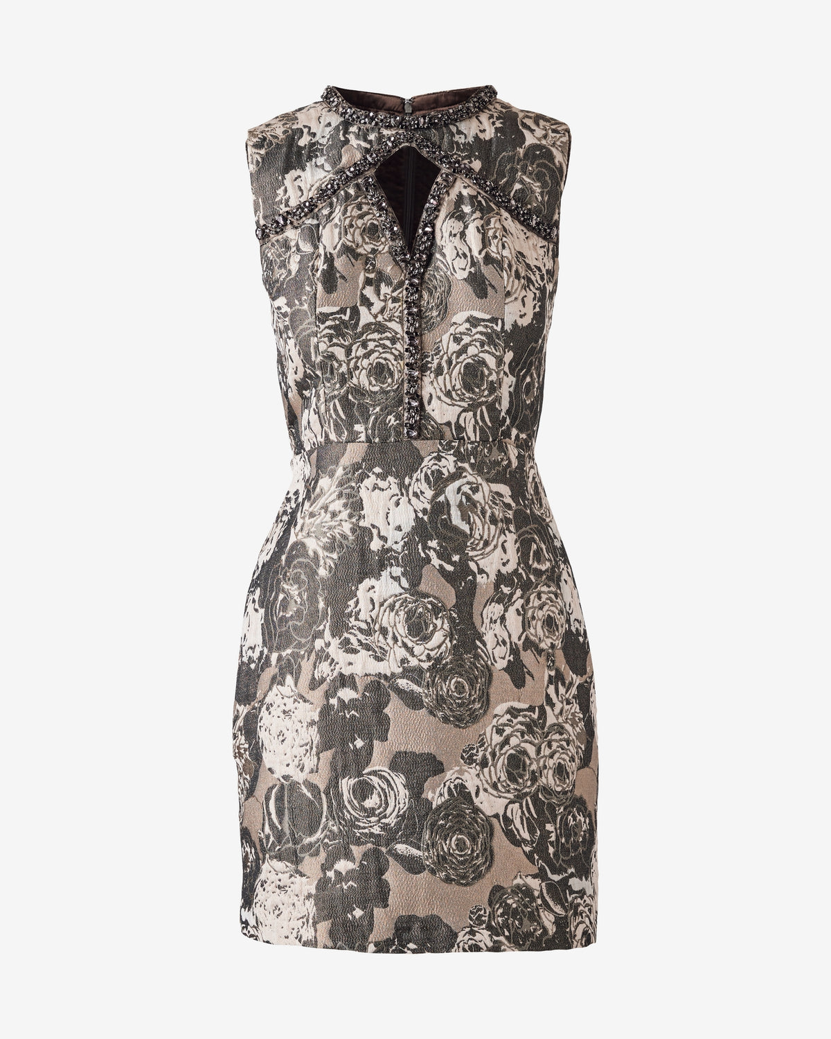 Embellished Jacquard Sheath Dress Black/White