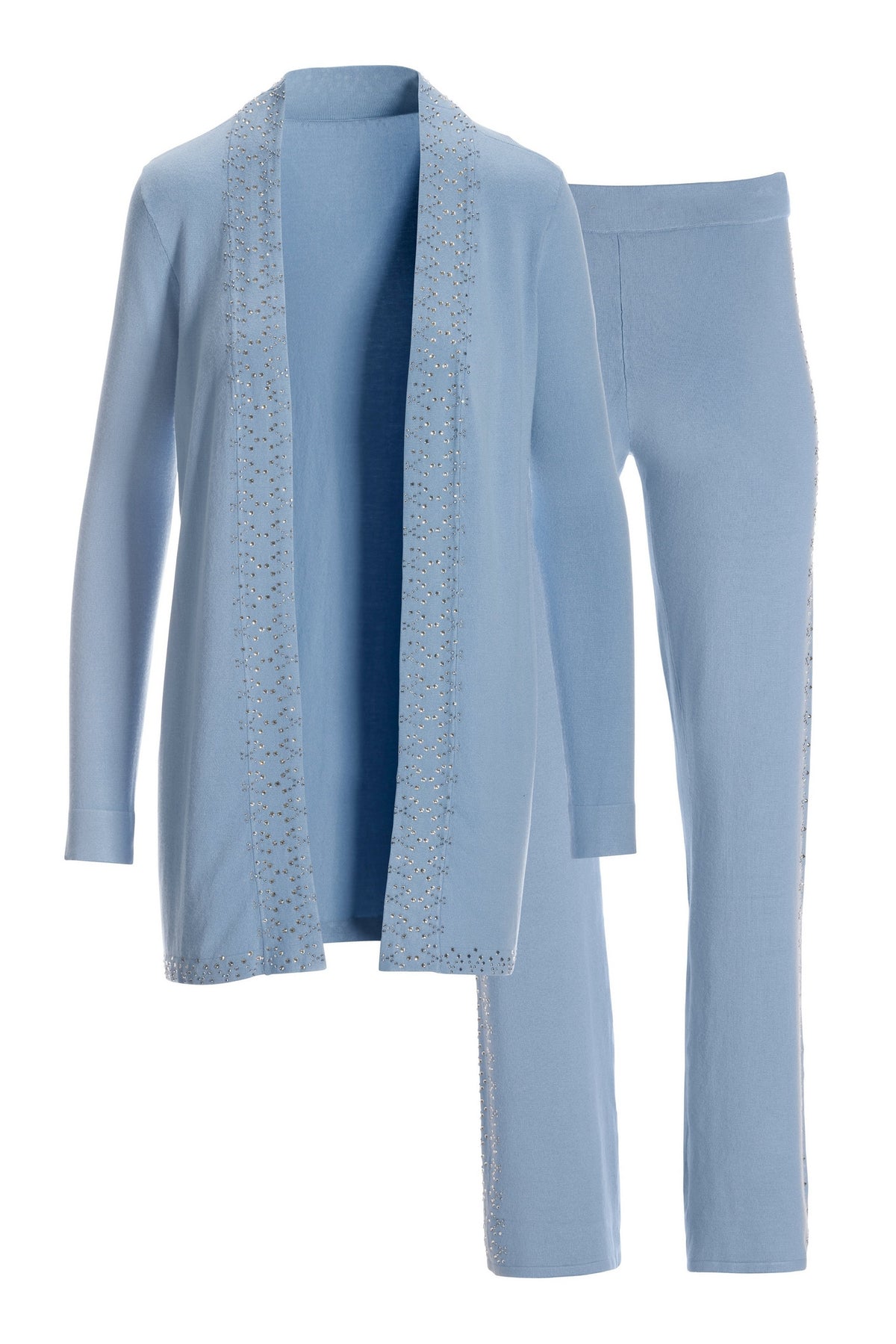 Embellished Sweater Duster Lounge Set Powder Blue