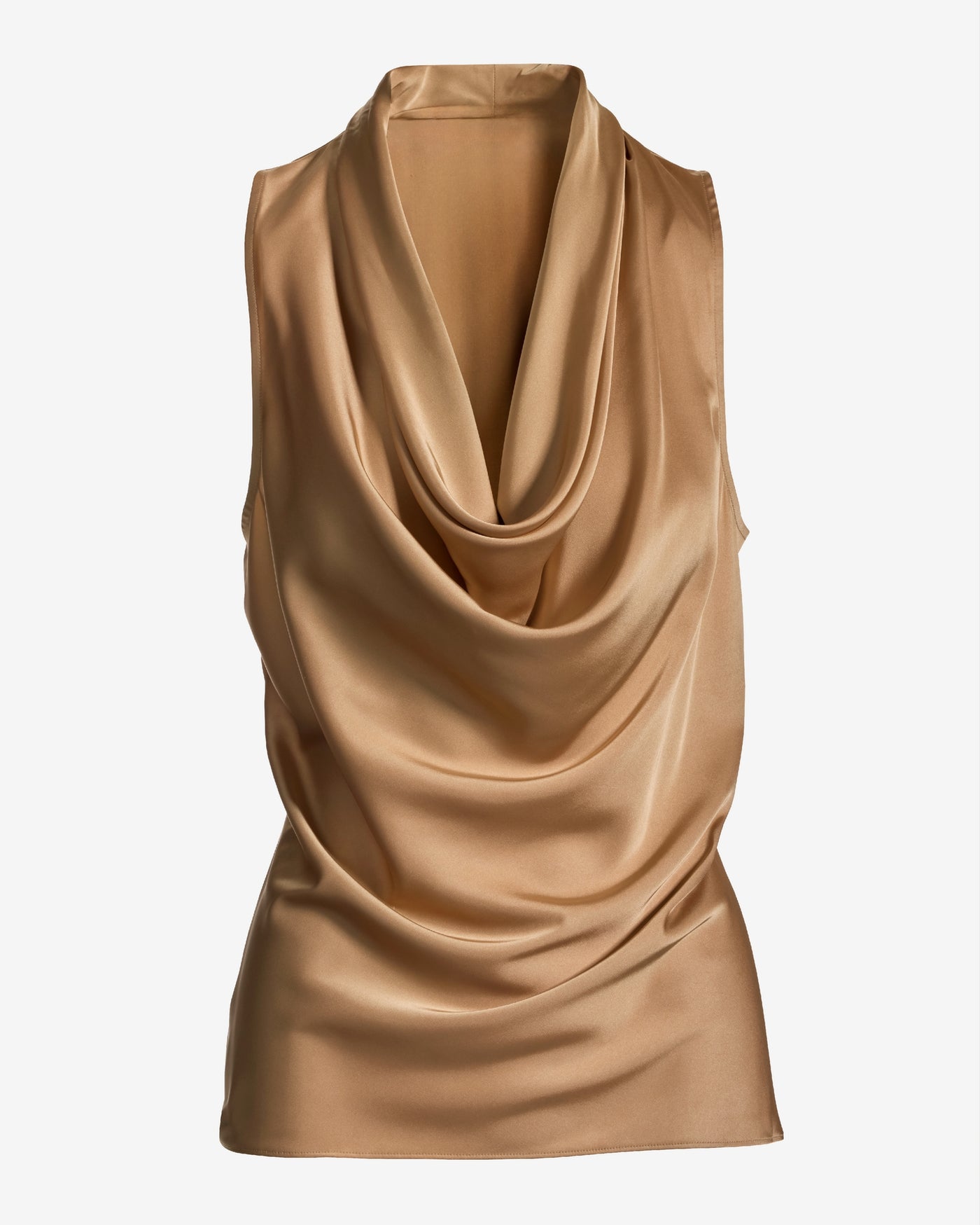 Marilyn Cowl-Neck Charmeuse Blouse Toffee