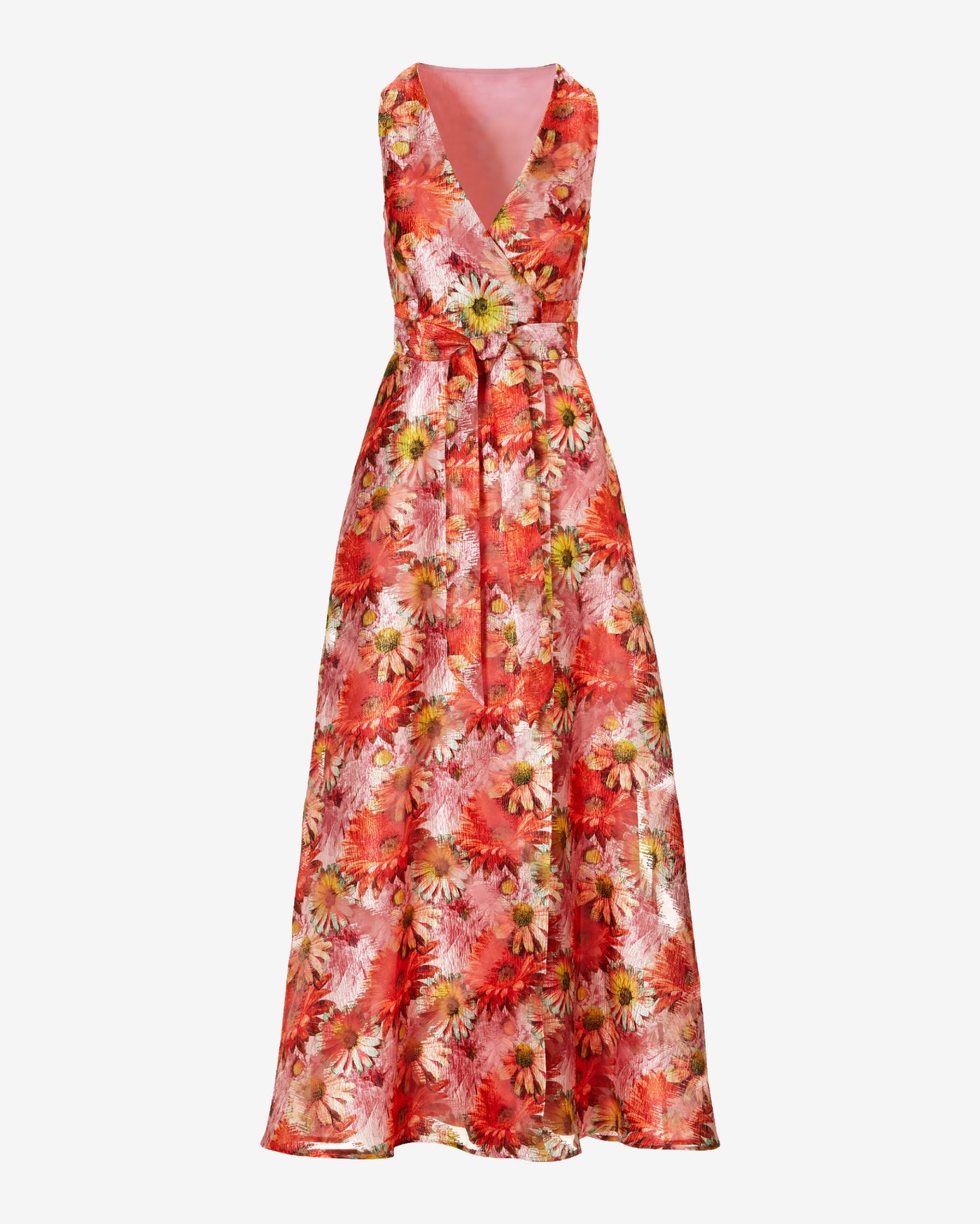 Floral Print Organza Sleeveless Gown Pink Multi