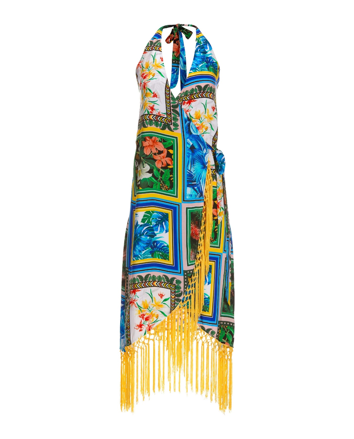 Patchwork Fringe Wrap Dress Multi